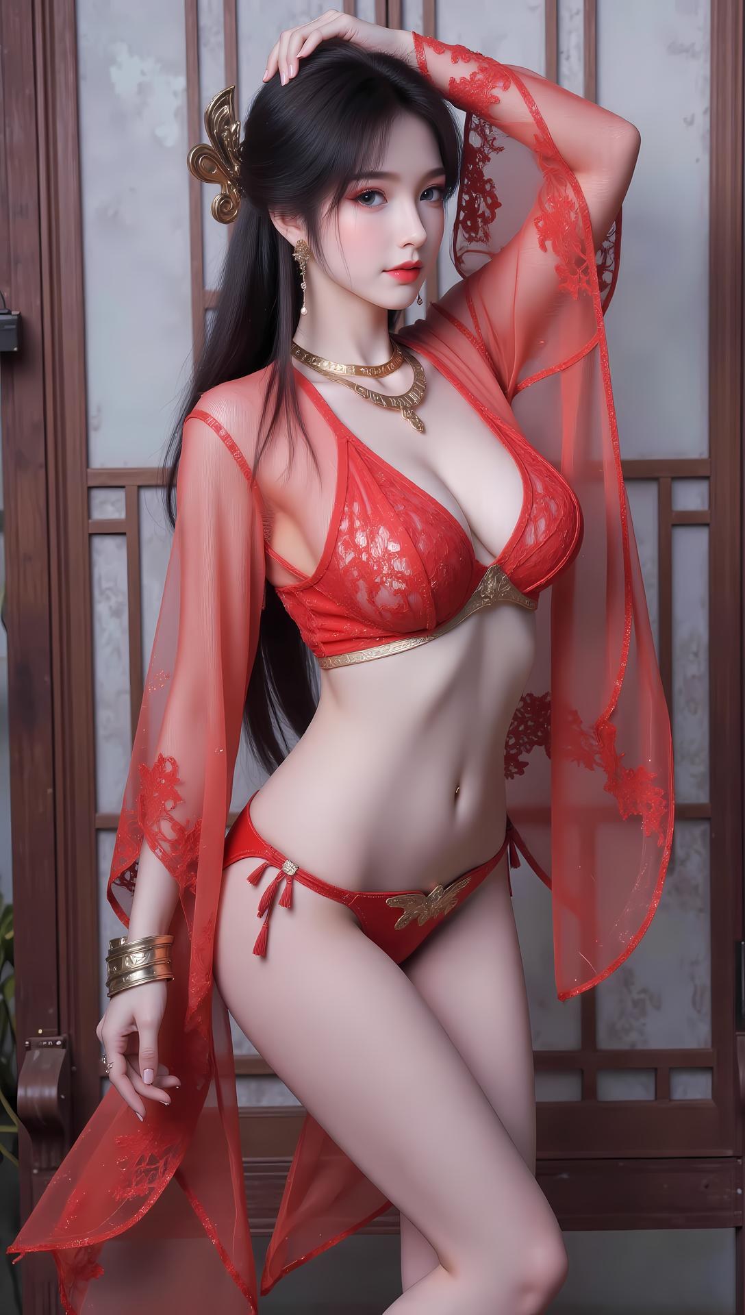 AI Generated Anime Girl - Mei Ning Red Purple Lingerie Swimsuit Gallery 83P