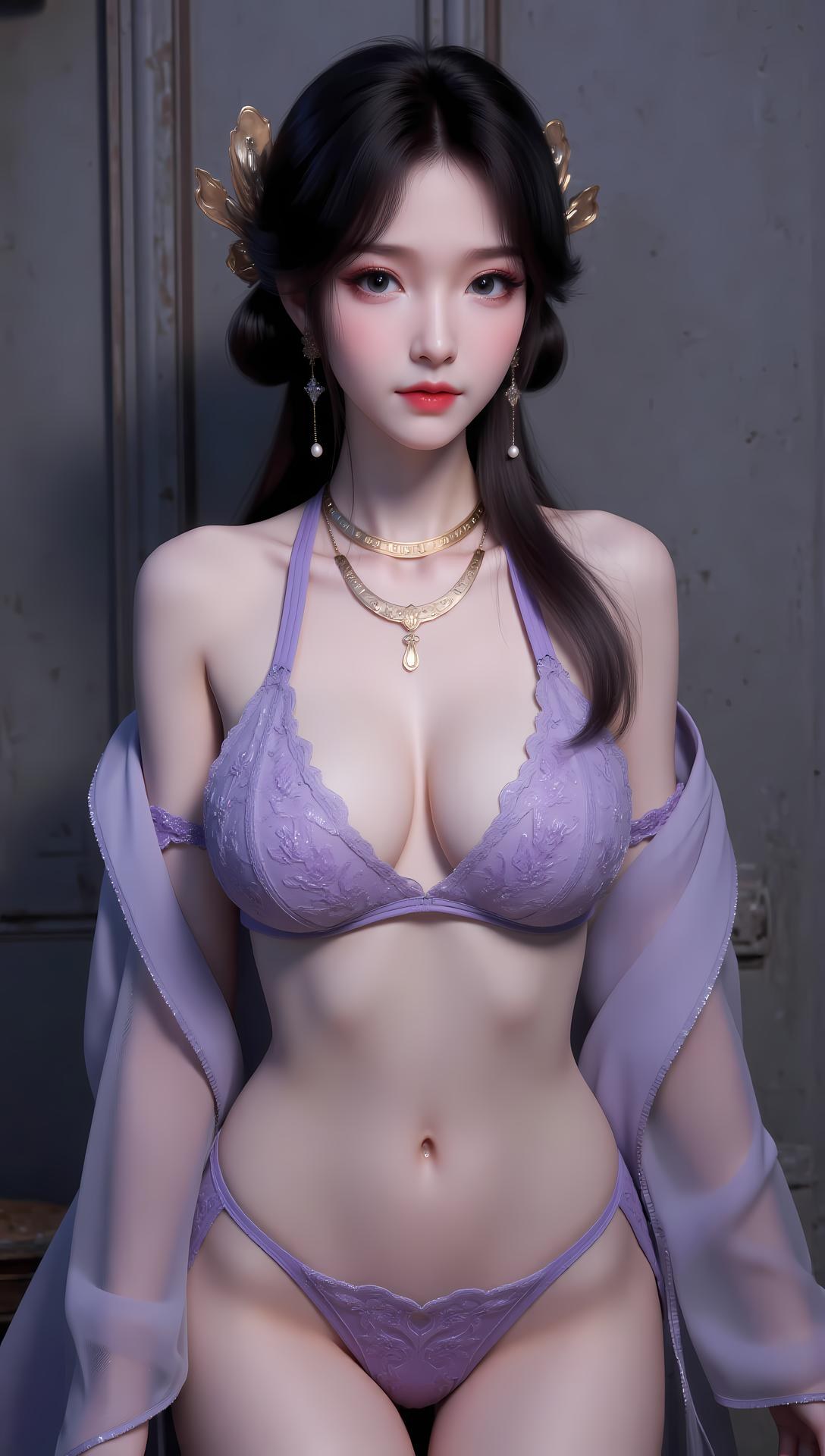 AI Generated Anime Girl - Mei Ning nội y ren đỏ tím áo tắm 83P