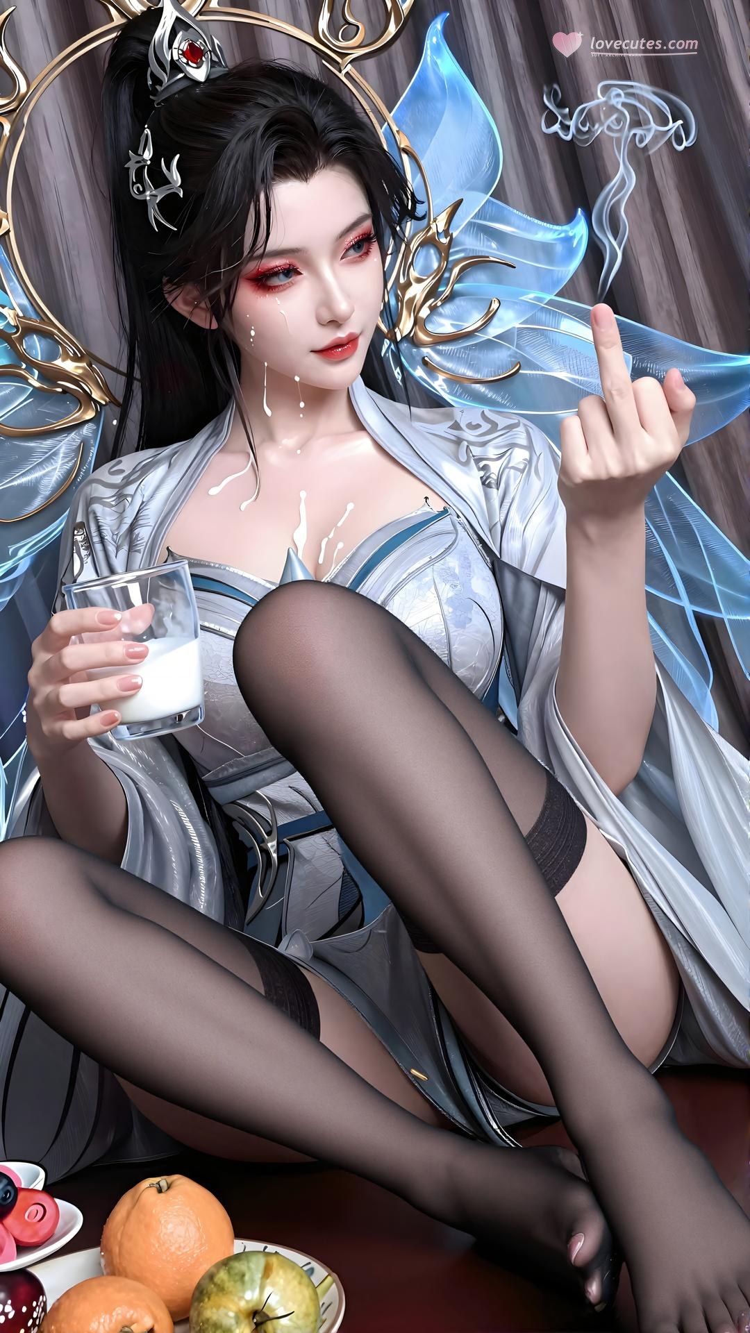 AI美少女画像集 - 青仙子 青い紗と黒ストッキング 59P