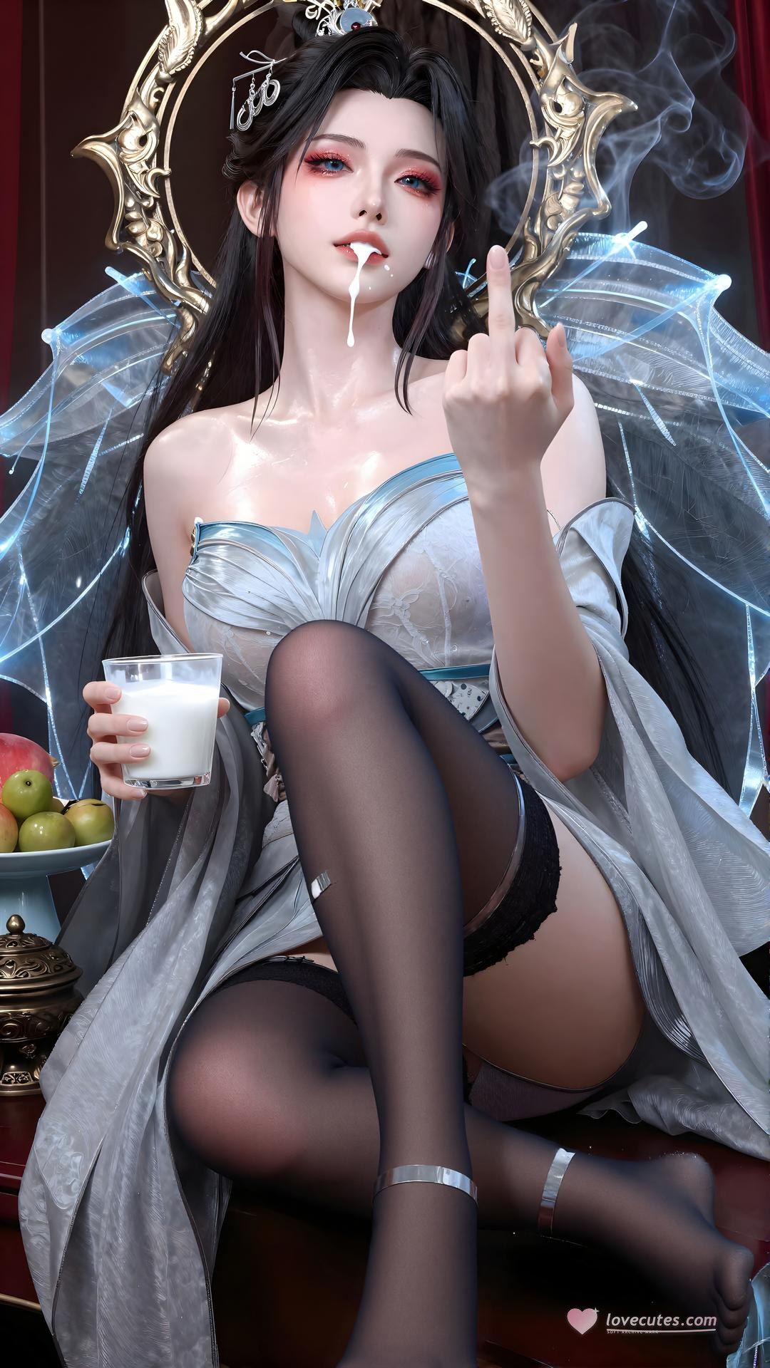 AI美少女画像集 - 青仙子 青い紗と黒ストッキング 59P