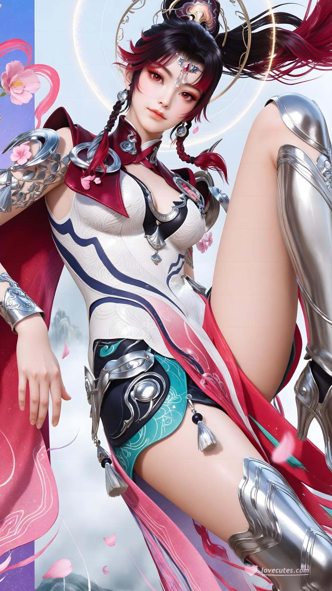 AI Generated Anime Girl - 神驥 雲纓：紅白機甲緊身衣角色圖集 68P