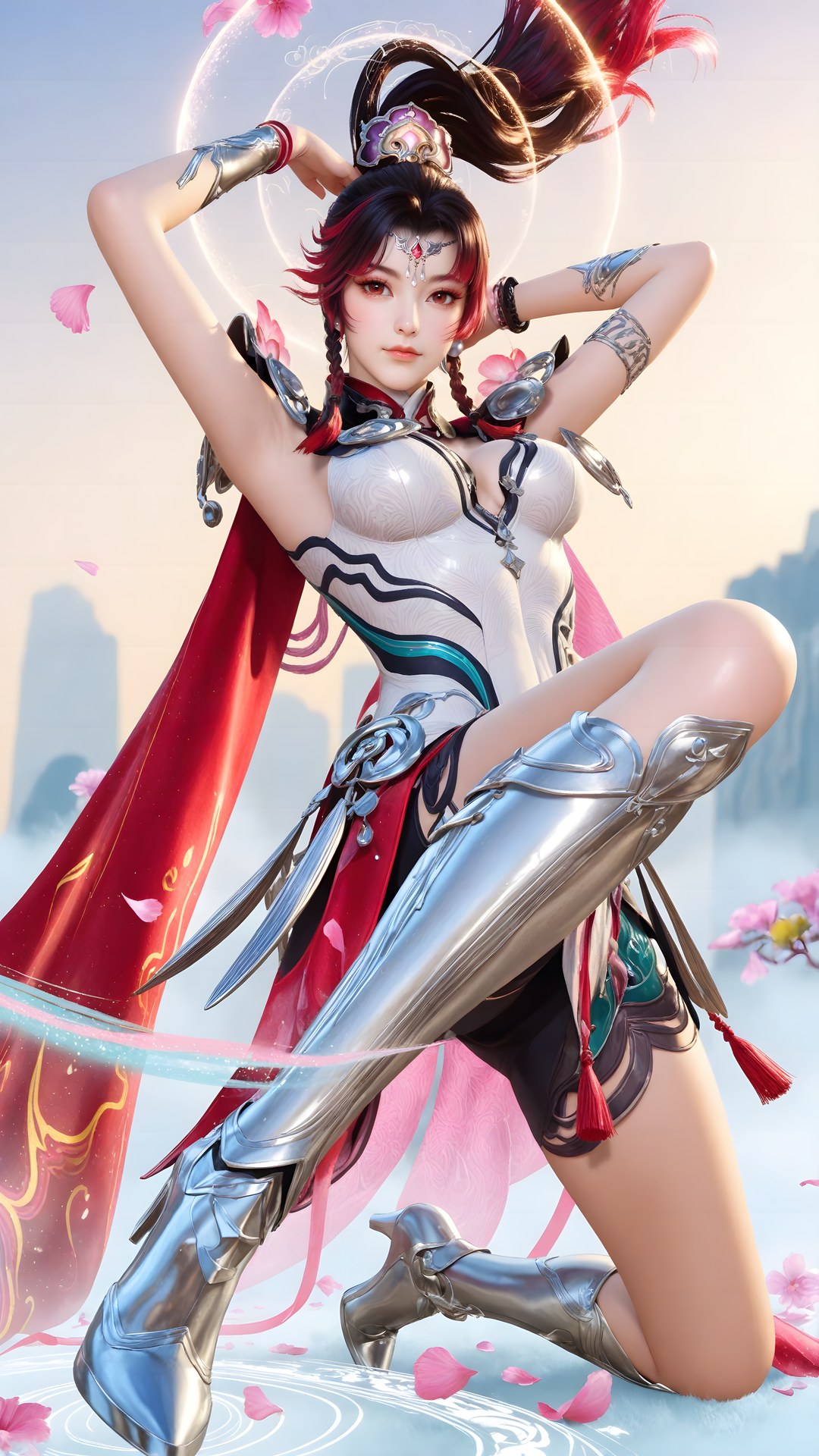 AI Generated Anime Girl - 神驥 雲纓：紅白機甲緊身衣角色圖集 68P