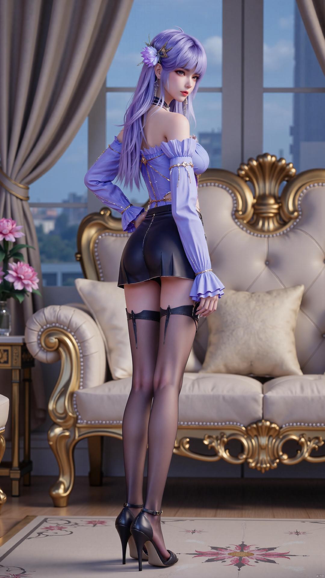 AI Generated Anime Girl - 神印王座 圣采儿：紫发制服黑丝角色图集 72P