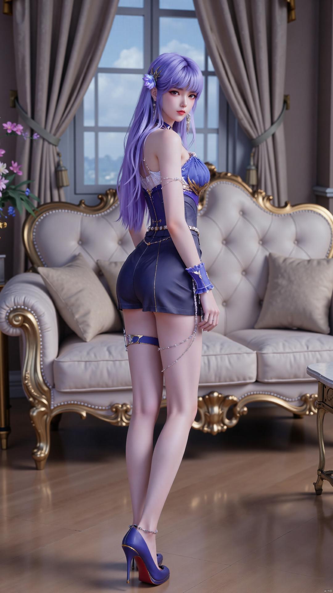 AI Generated Anime Girl - 神印王座 圣采儿：紫发制服黑丝角色图集 72P