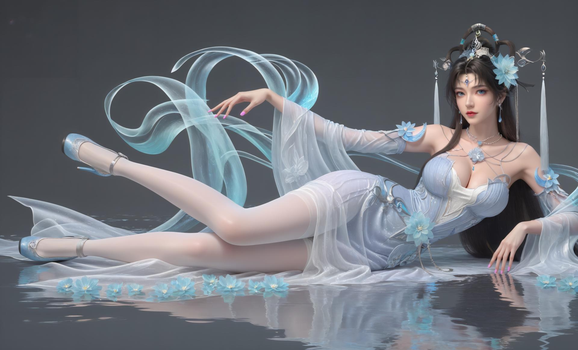 AI Generated Anime Girl - 完美世界 邀月公主：白藍仙裙湖畔白絲上篇 250P