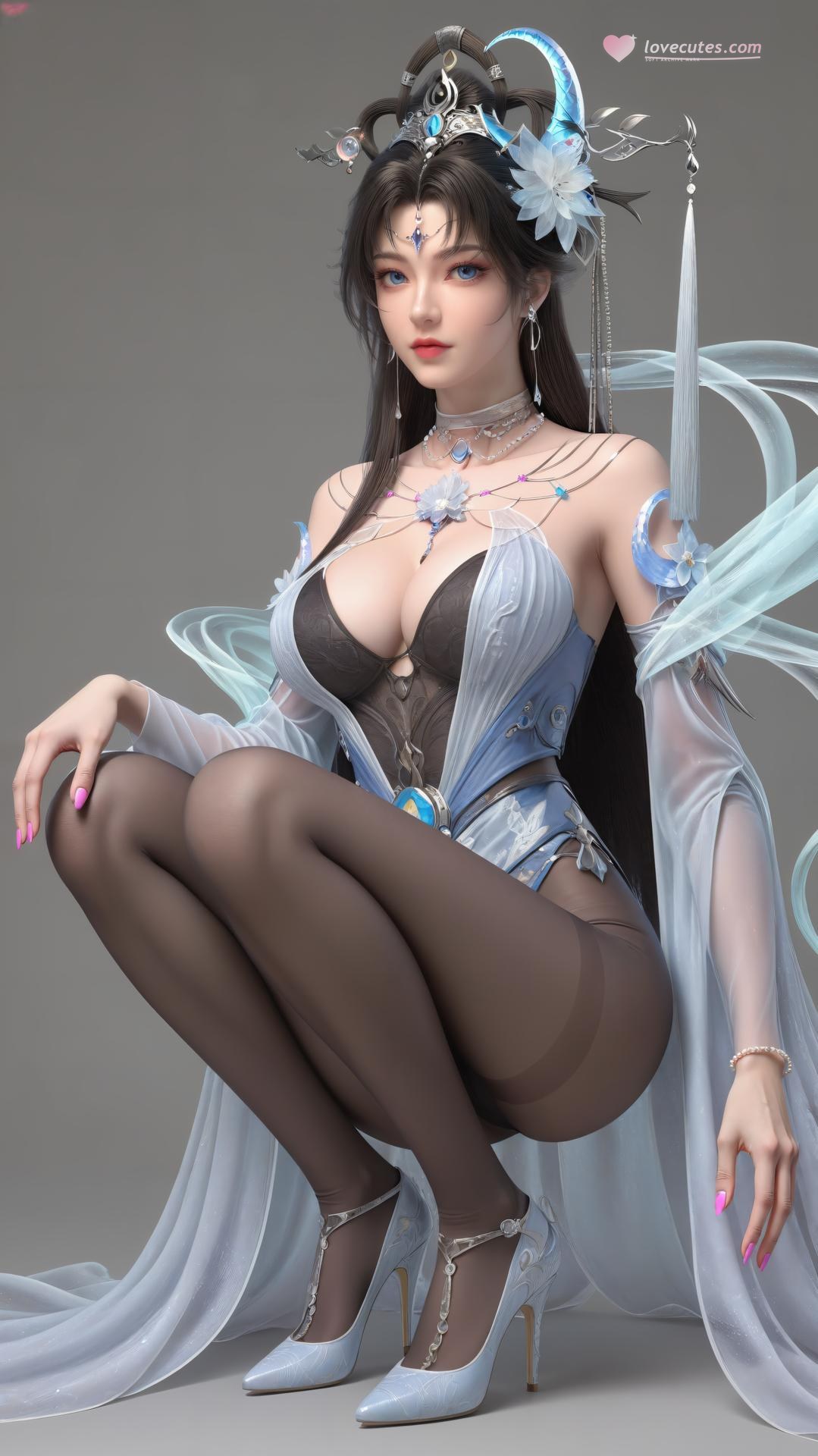 AI Generated Anime Girl - 完美世界 邀月公主：白藍仙裙湖畔白絲上篇 250P