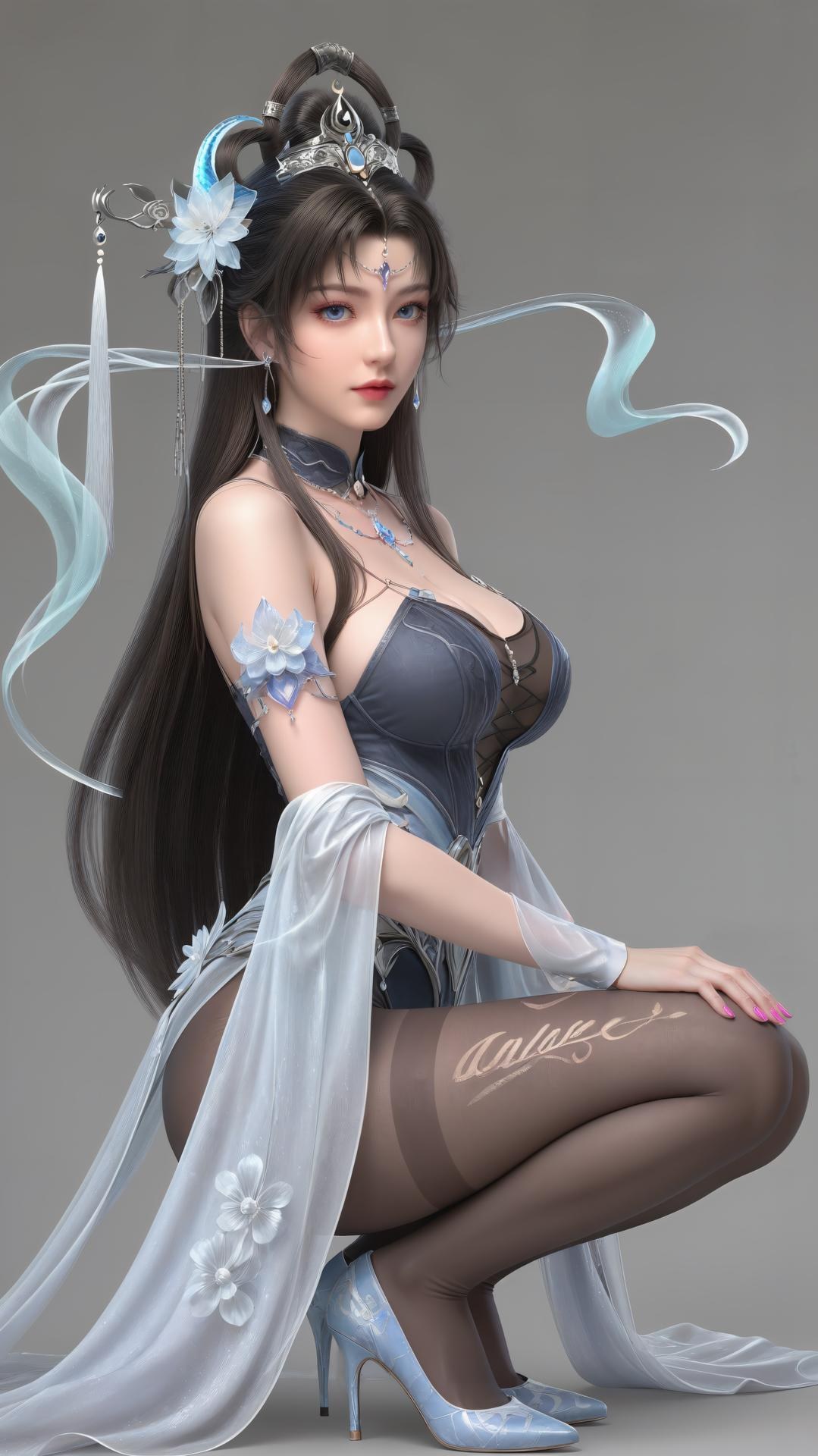 AI Generated Anime Girl - 完美世界 邀月公主：白藍仙裙湖畔白絲上篇 250P