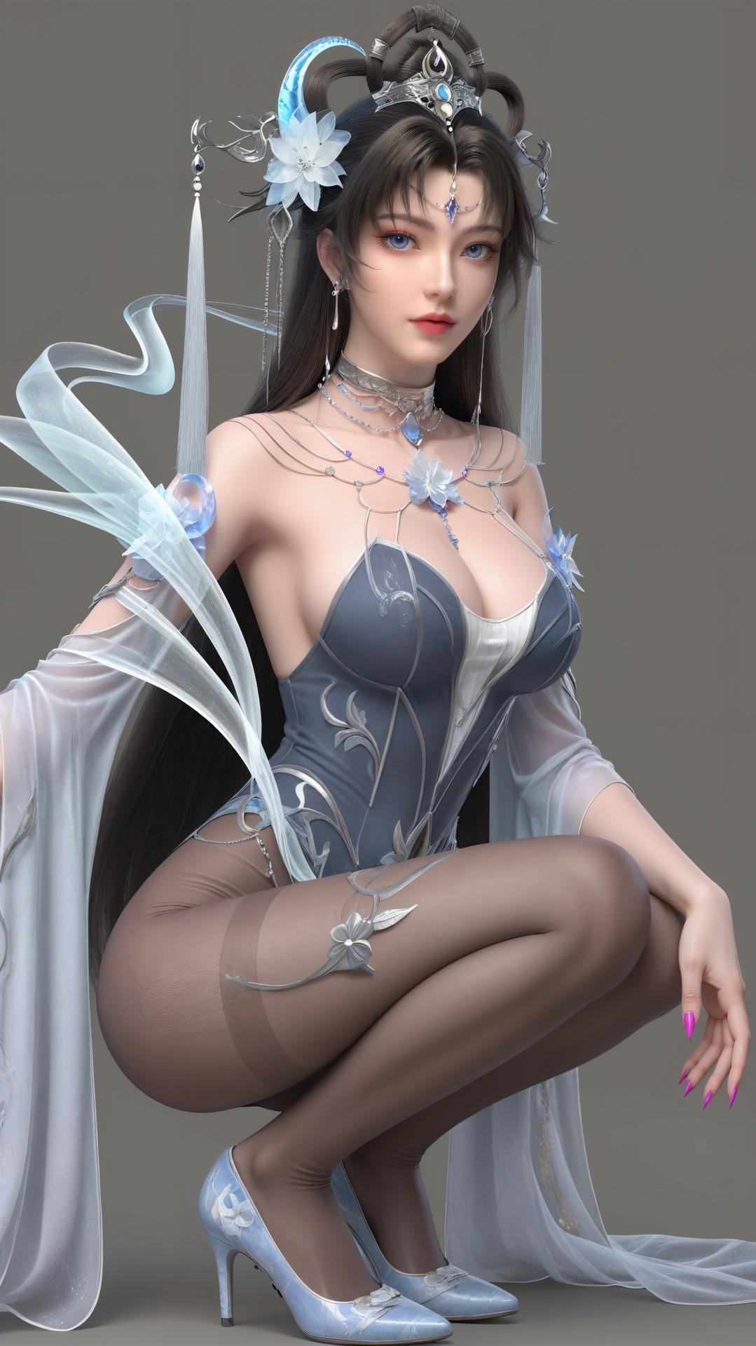 AI Generated Anime Girl - 完美世界 邀月公主：白藍仙裙湖畔白絲上篇 250P