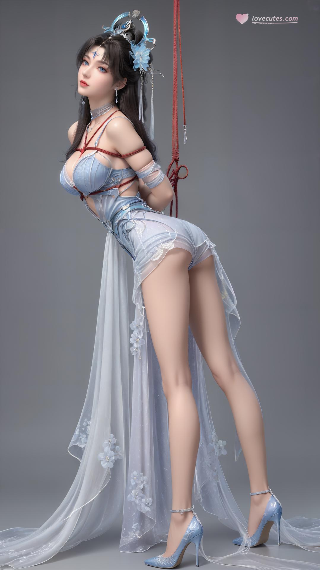 AI Generated Anime Girl - Perfect World Yaoyue Princess Blue-White Lakeside Stockings Gallery Vol. 1 250P