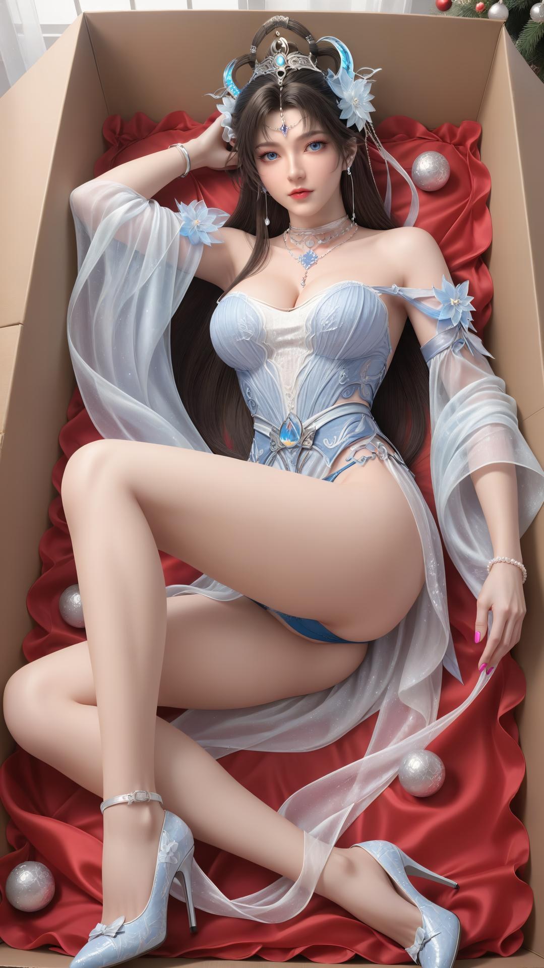 AI Generated Anime Girl - Perfect World Yaoyue Princess Blue-White Lakeside Stockings Gallery Vol. 1 250P