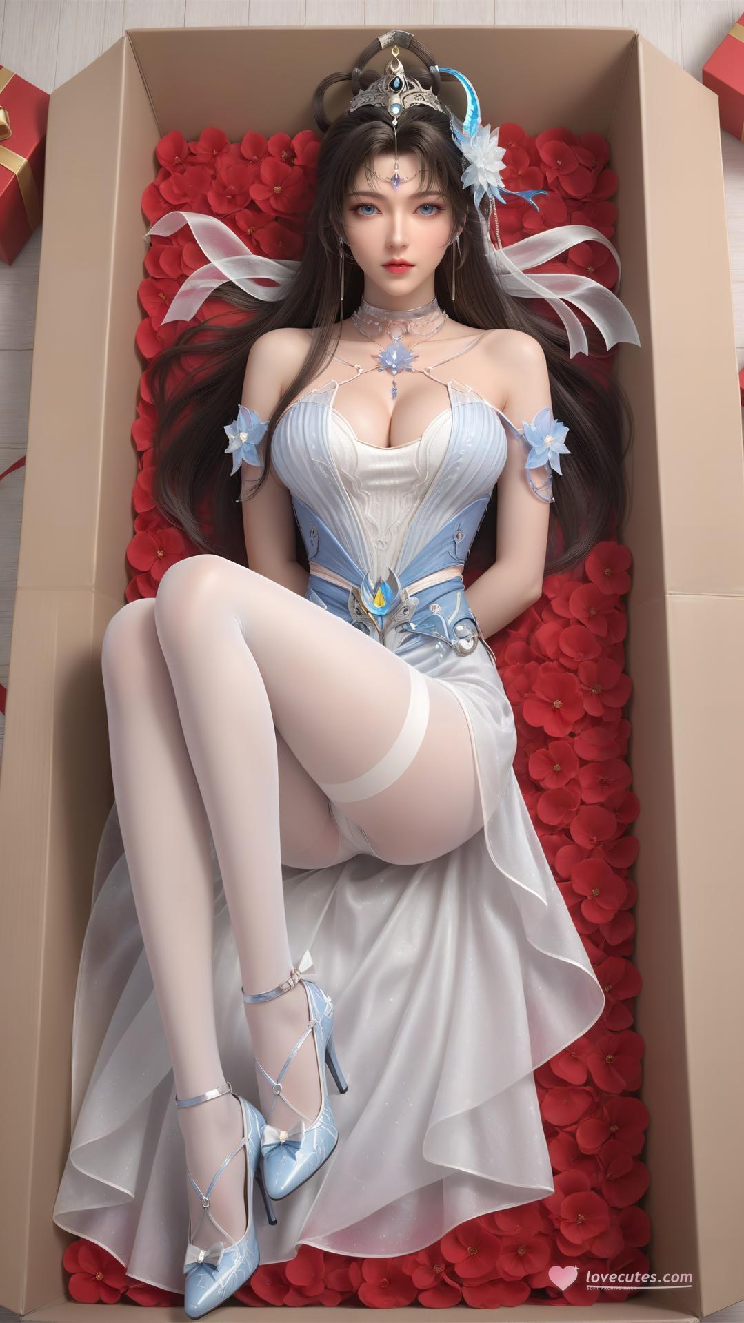AI Generated Anime Girl - Perfect World Yaoyue Princess Blue-White Lakeside Stockings Gallery Vol. 1 250P