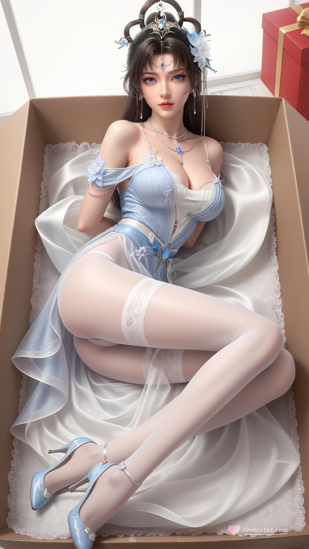 AI Generated Anime Girl - Perfect World Yaoyue Princess Blue-White Lakeside Stockings Gallery Vol. 1 250P