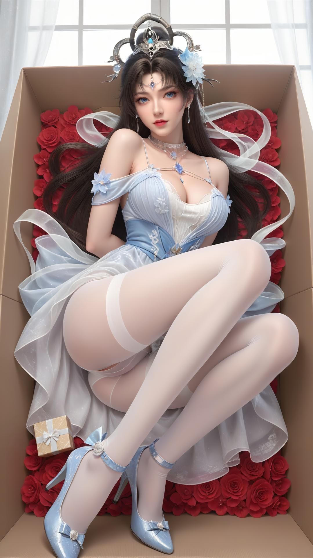 AI Generated Anime Girl - Perfect World Yaoyue Princess Blue-White Lakeside Stockings Gallery Vol. 1 250P