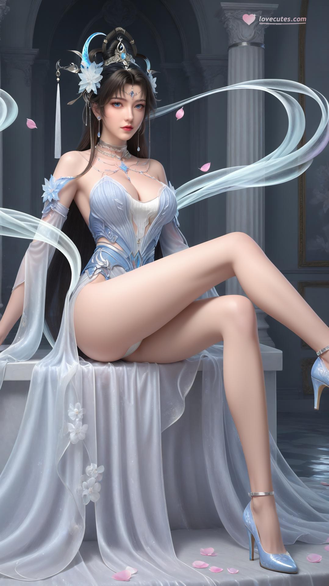 AI Generated Anime Girl - Perfect World Yaoyue Princess Blue-White Lakeside Stockings Gallery Vol. 1 250P