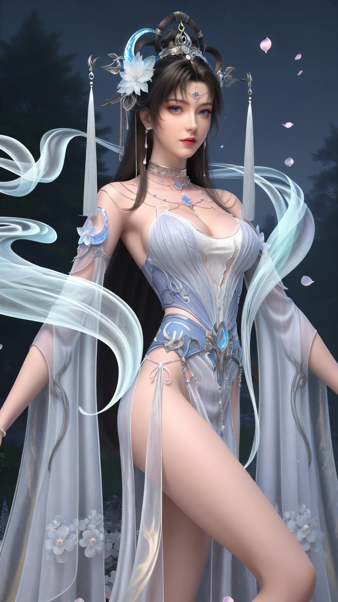 AI Generated Anime Girl - 완미세계 요청공주 화이트 블루 선녀 드레스 호숫가 흰 스타킹 갤러리 상편 250P