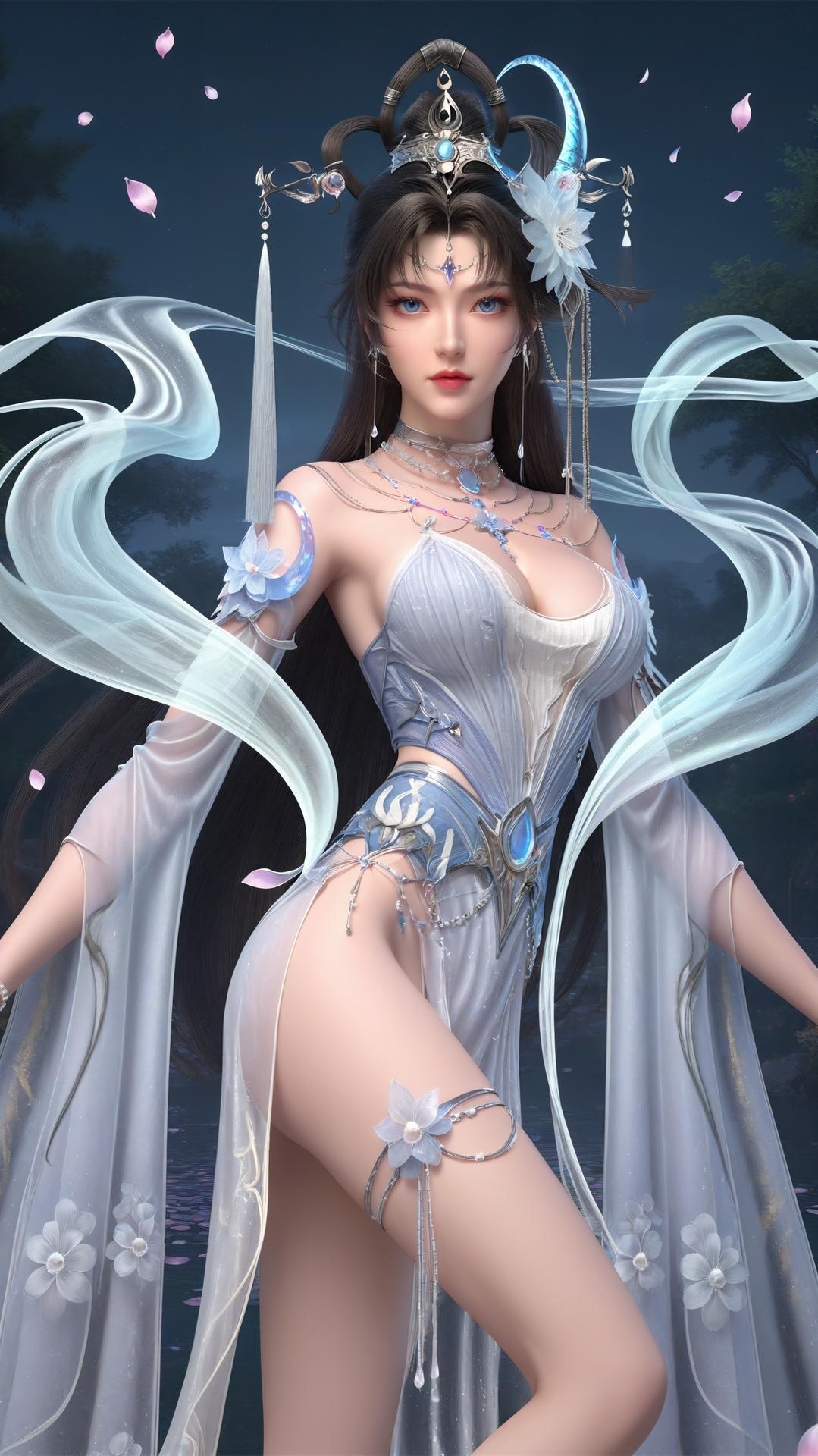AI Generated Anime Girl - 완미세계 요청공주 화이트 블루 선녀 드레스 호숫가 흰 스타킹 갤러리 상편 250P