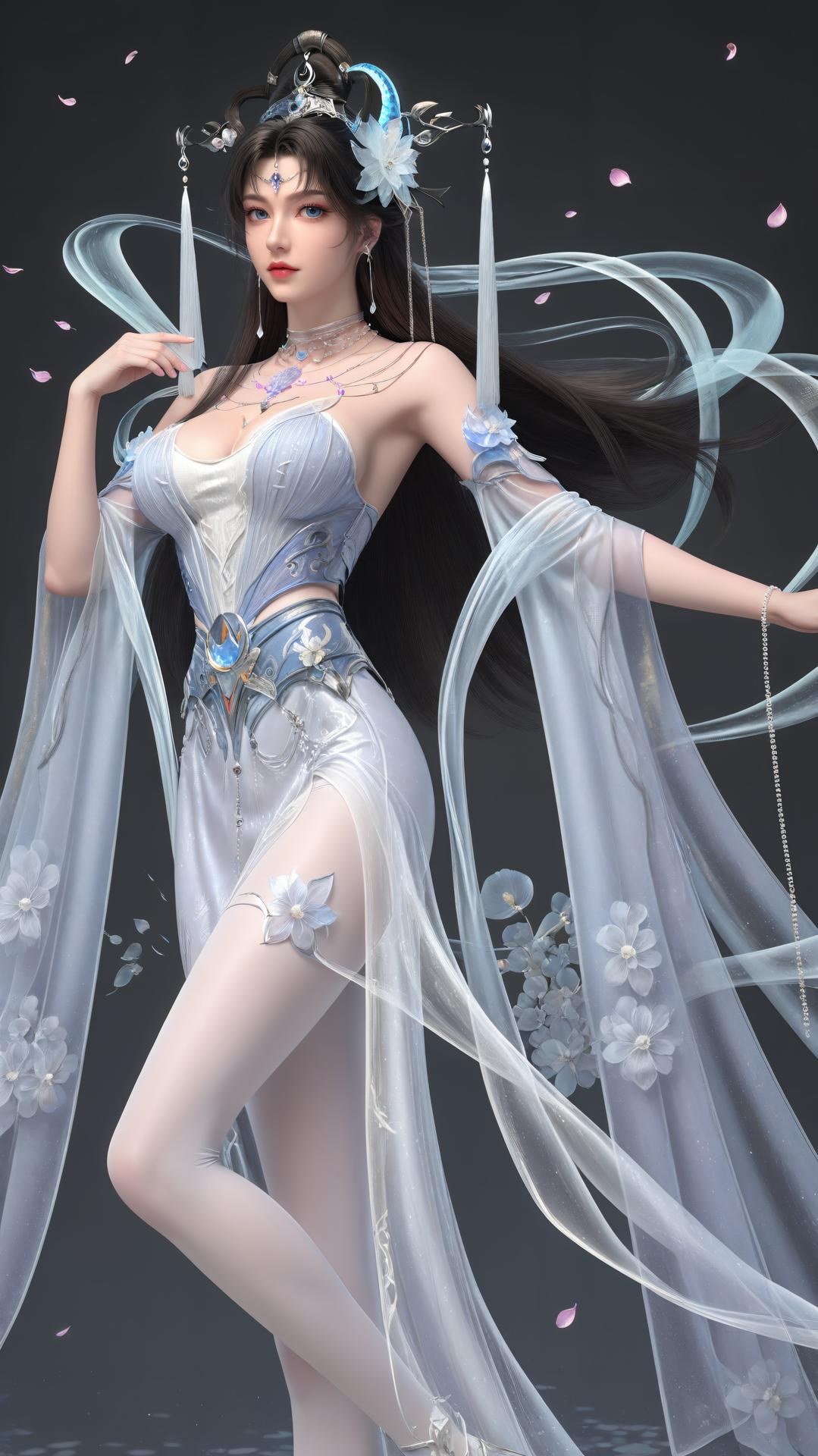 AI Generated Anime Girl - 완미세계 요청공주 화이트 블루 선녀 드레스 호숫가 흰 스타킹 갤러리 상편 250P