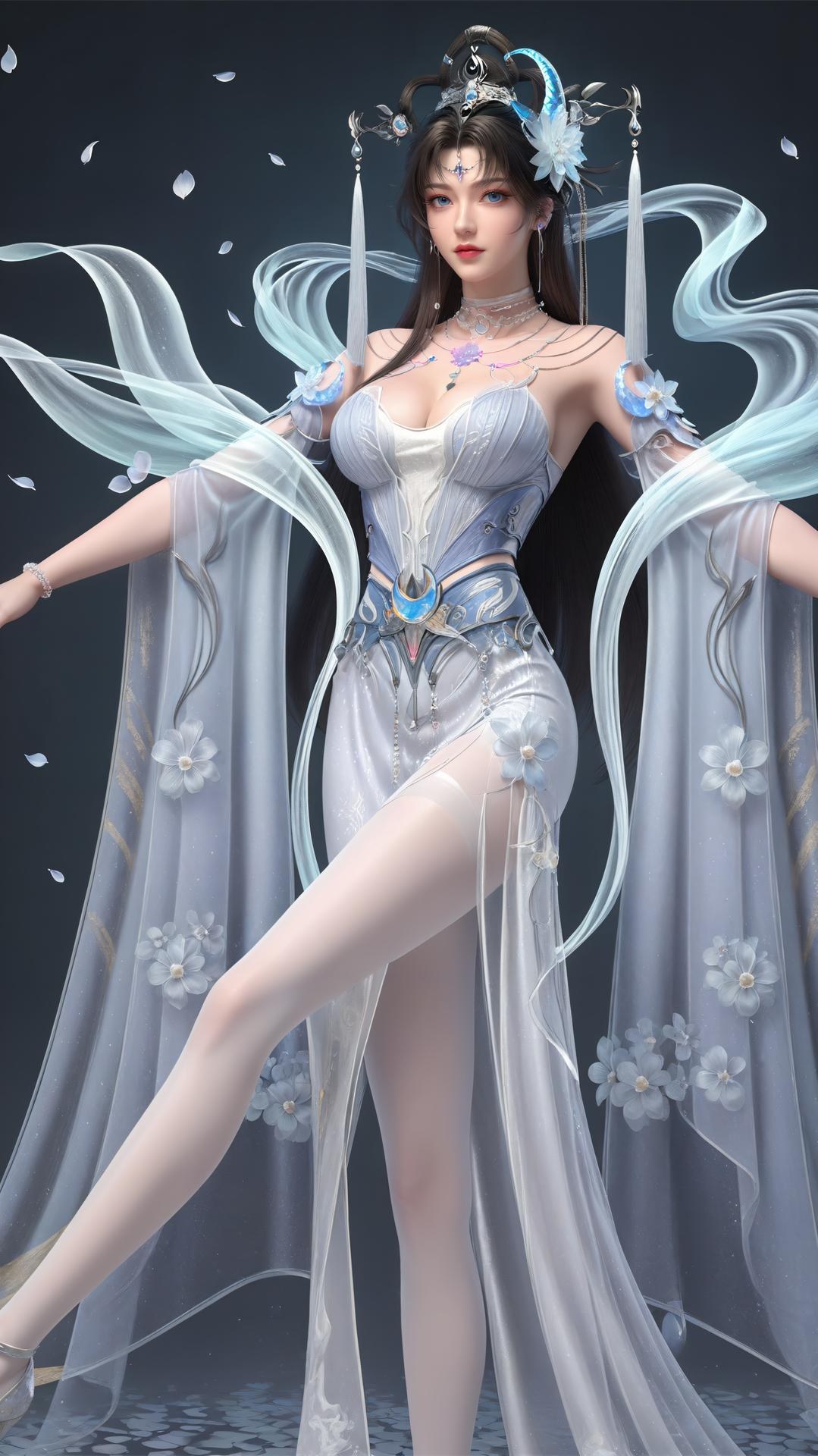 AI Generated Anime Girl - 완미세계 요청공주 화이트 블루 선녀 드레스 호숫가 흰 스타킹 갤러리 상편 250P
