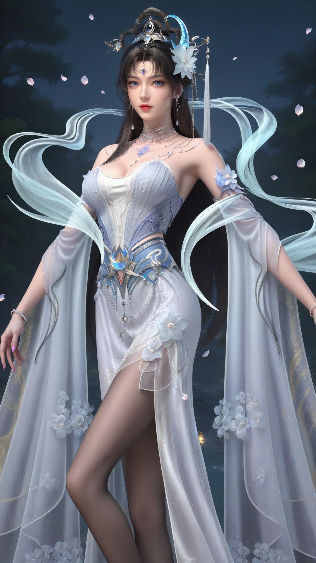 AI Generated Anime Girl - 완미세계 요청공주 화이트 블루 선녀 드레스 호숫가 흰 스타킹 갤러리 상편 250P