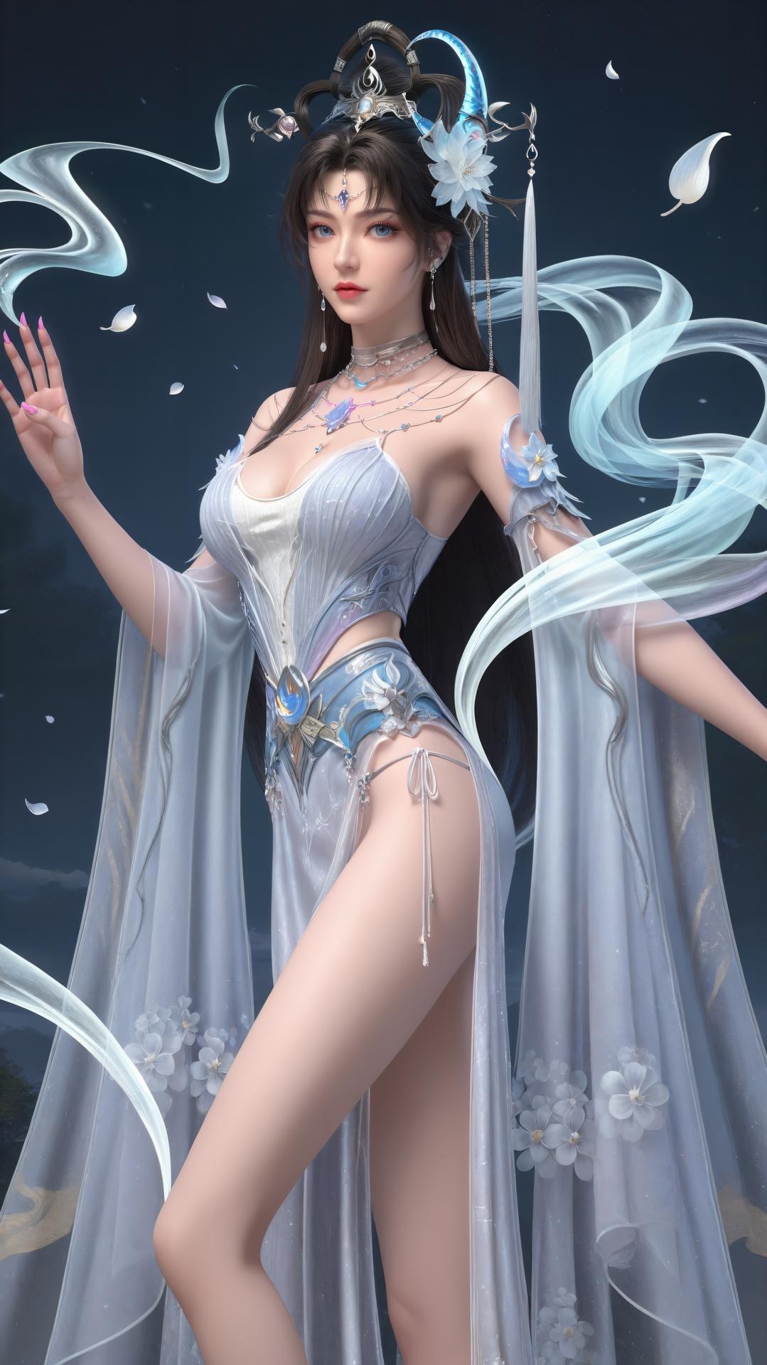 AI Generated Anime Girl - 완미세계 요청공주 화이트 블루 선녀 드레스 호숫가 흰 스타킹 갤러리 상편 250P
