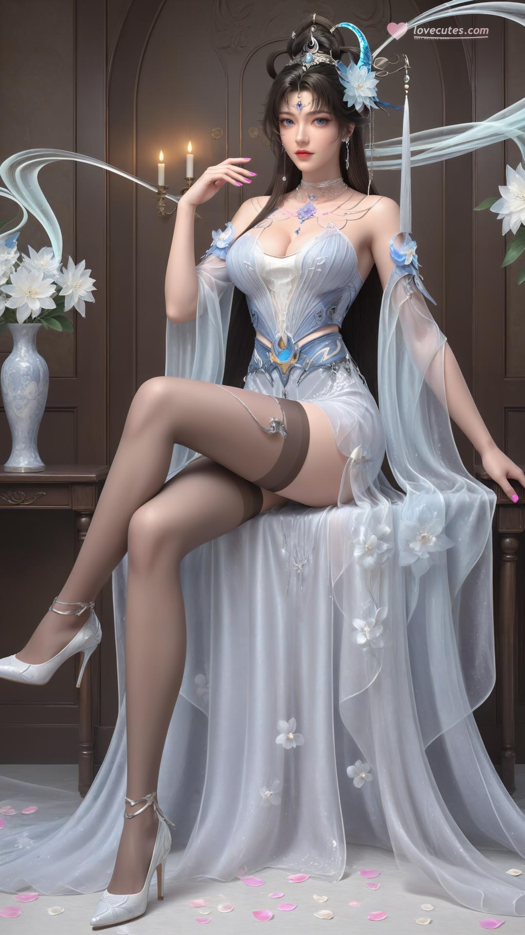 AI Generated Anime Girl - 完美世界 邀月公主：白藍仙裙湖畔白絲上篇 250P