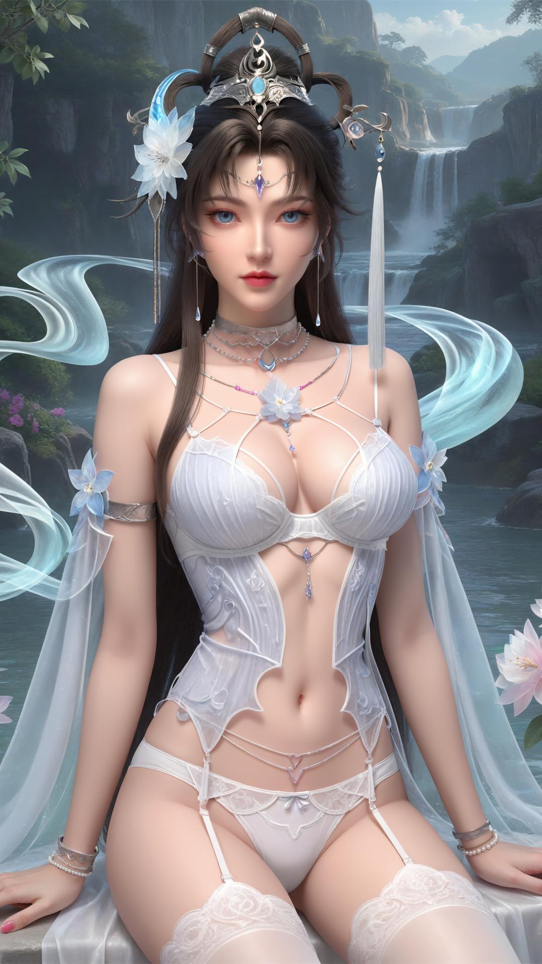 AI Generated Anime Girl - 完美世界 邀月公主：白藍仙裙湖畔白絲上篇 250P
