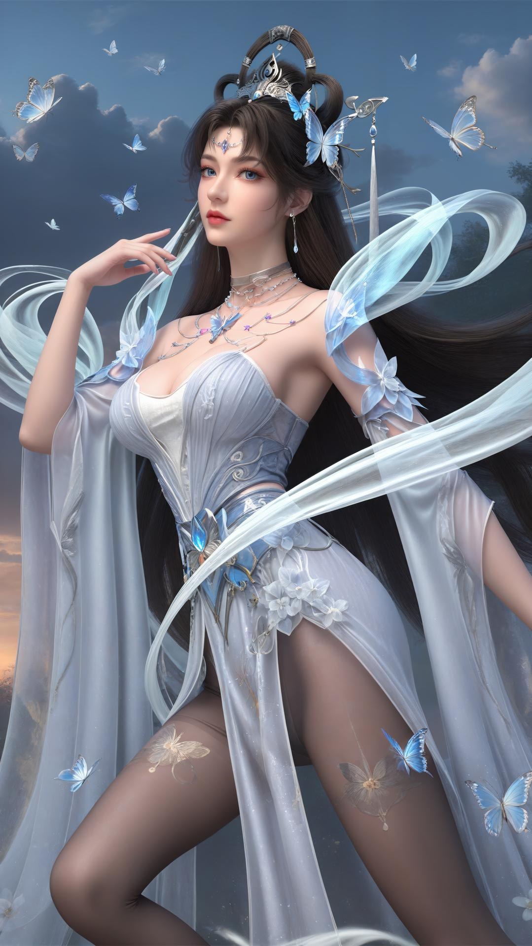 AI Generated Anime Girl - Perfect World Yaoyue Princess Blue-White Lakeside Stockings Gallery Vol. 1 250P