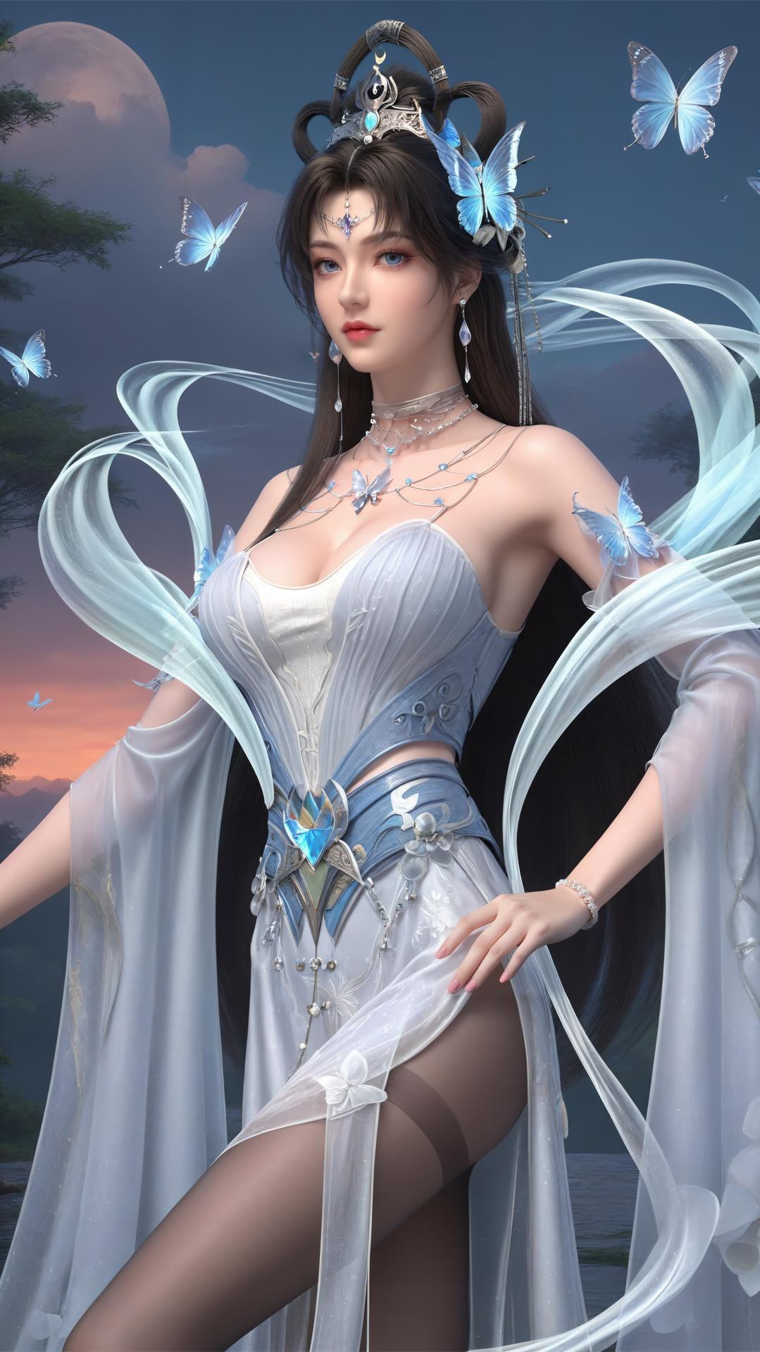 AI Generated Anime Girl - Perfect World Yaoyue Princess Blue-White Lakeside Stockings Gallery Vol. 1 250P