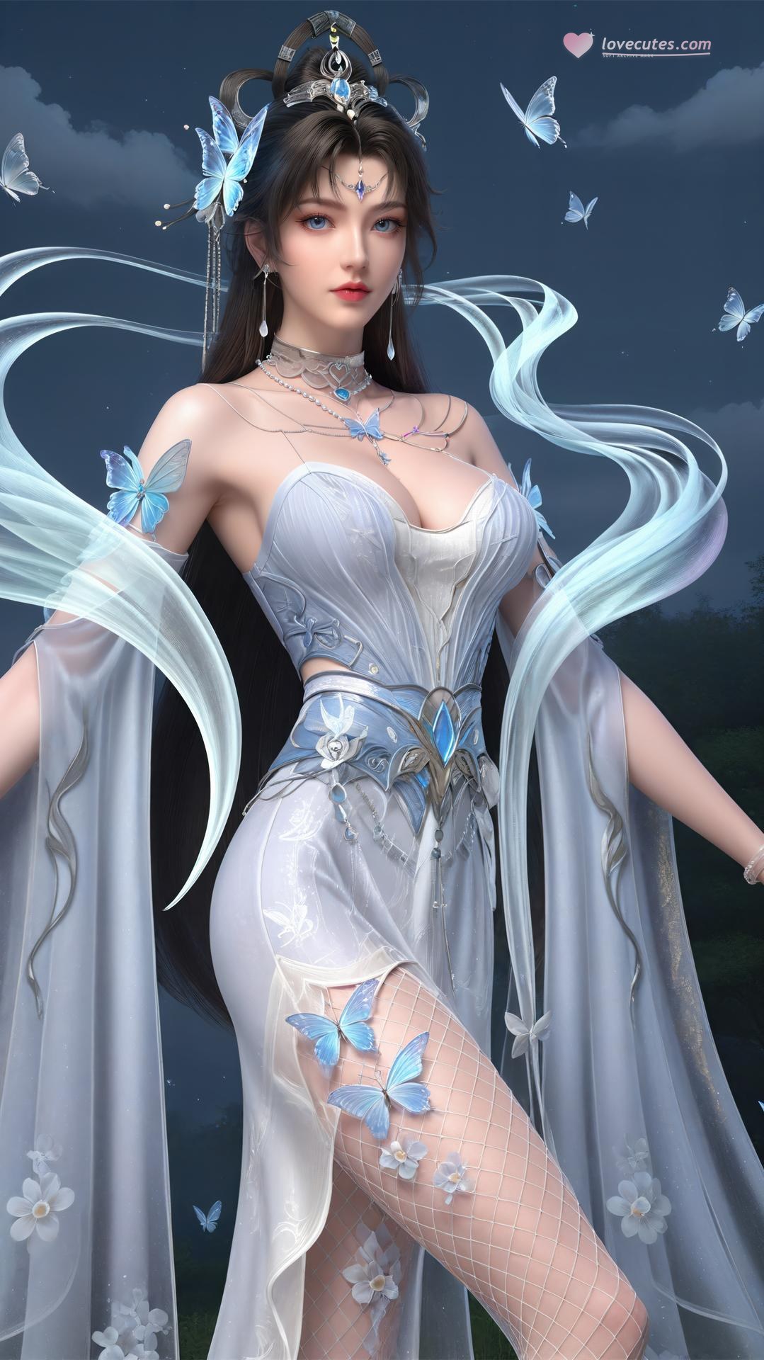 AI Generated Anime Girl - パーフェクトワールド邀月公主 白青仙女ドレス湖畔白スト画像集 上篇 250P