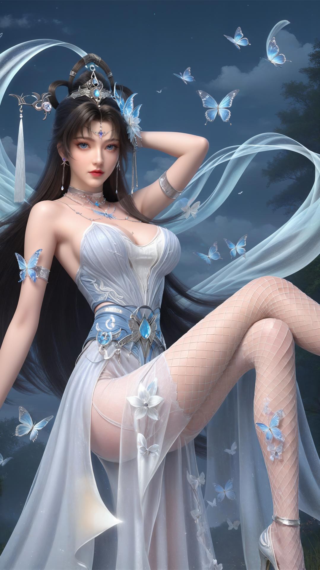 AI Generated Anime Girl - パーフェクトワールド邀月公主 白青仙女ドレス湖畔白スト画像集 上篇 250P