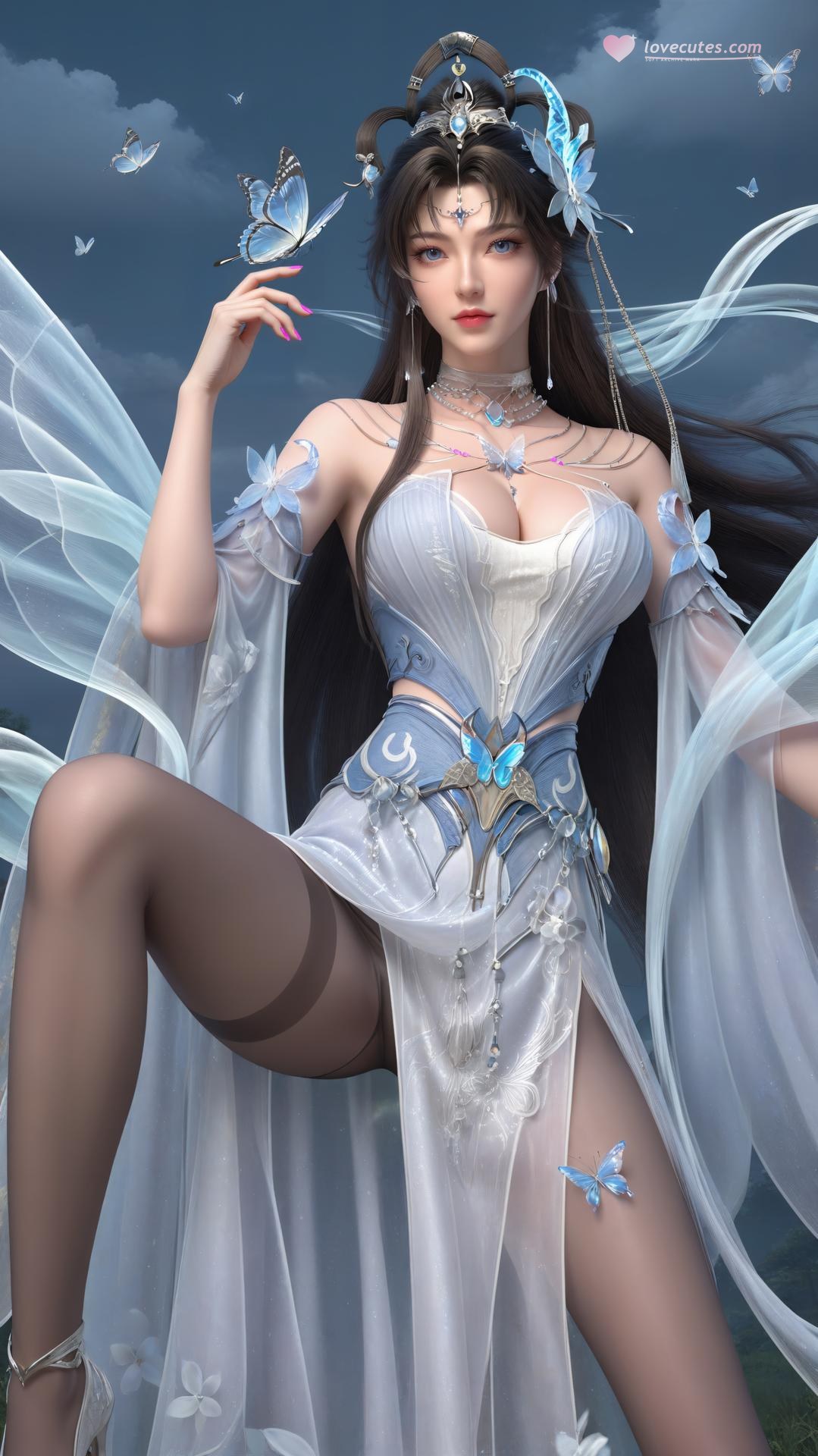 AI Generated Anime Girl - パーフェクトワールド邀月公主 白青仙女ドレス湖畔白スト画像集 上篇 250P