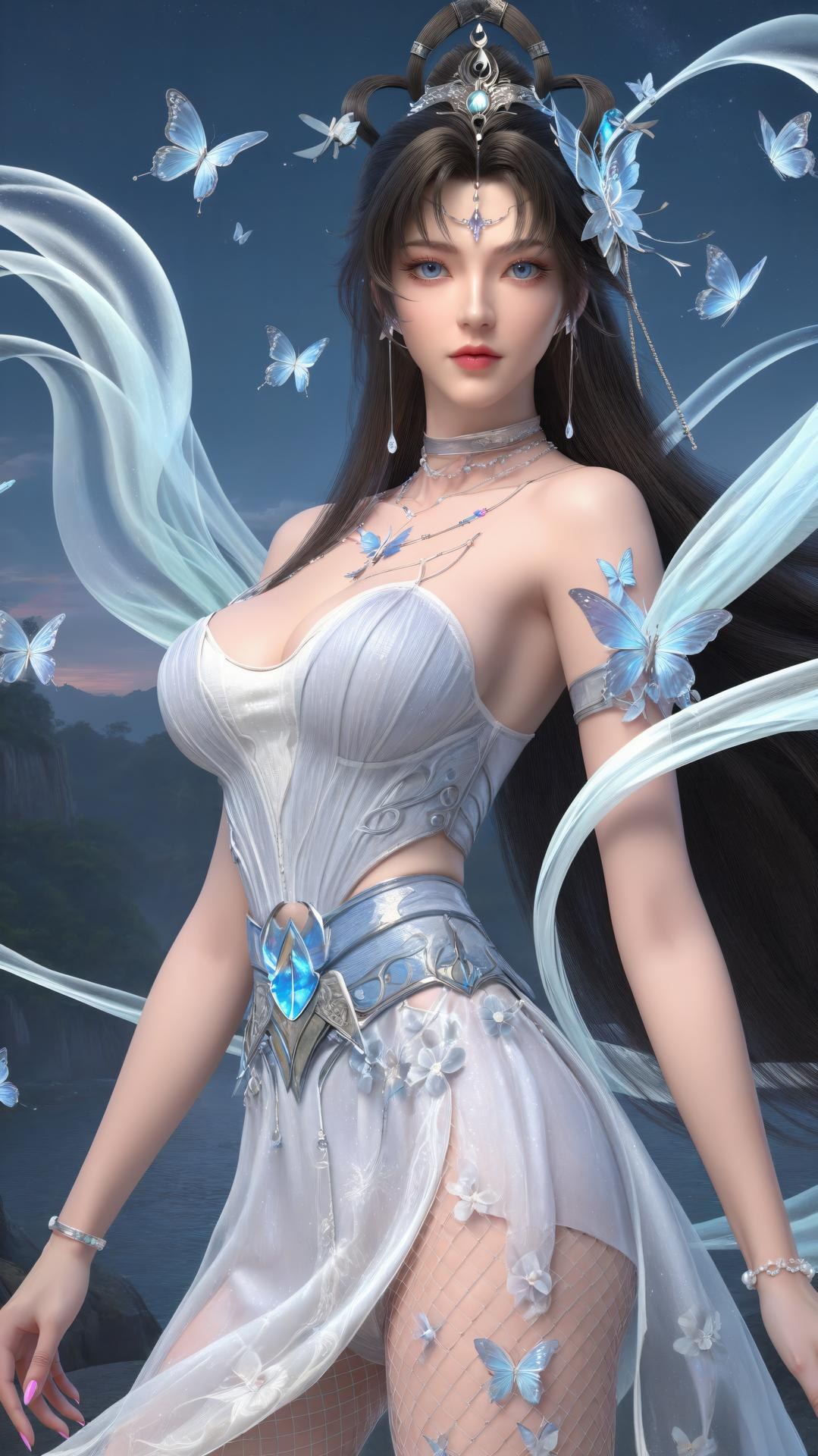 AI Generated Anime Girl - パーフェクトワールド邀月公主 白青仙女ドレス湖畔白スト画像集 上篇 250P