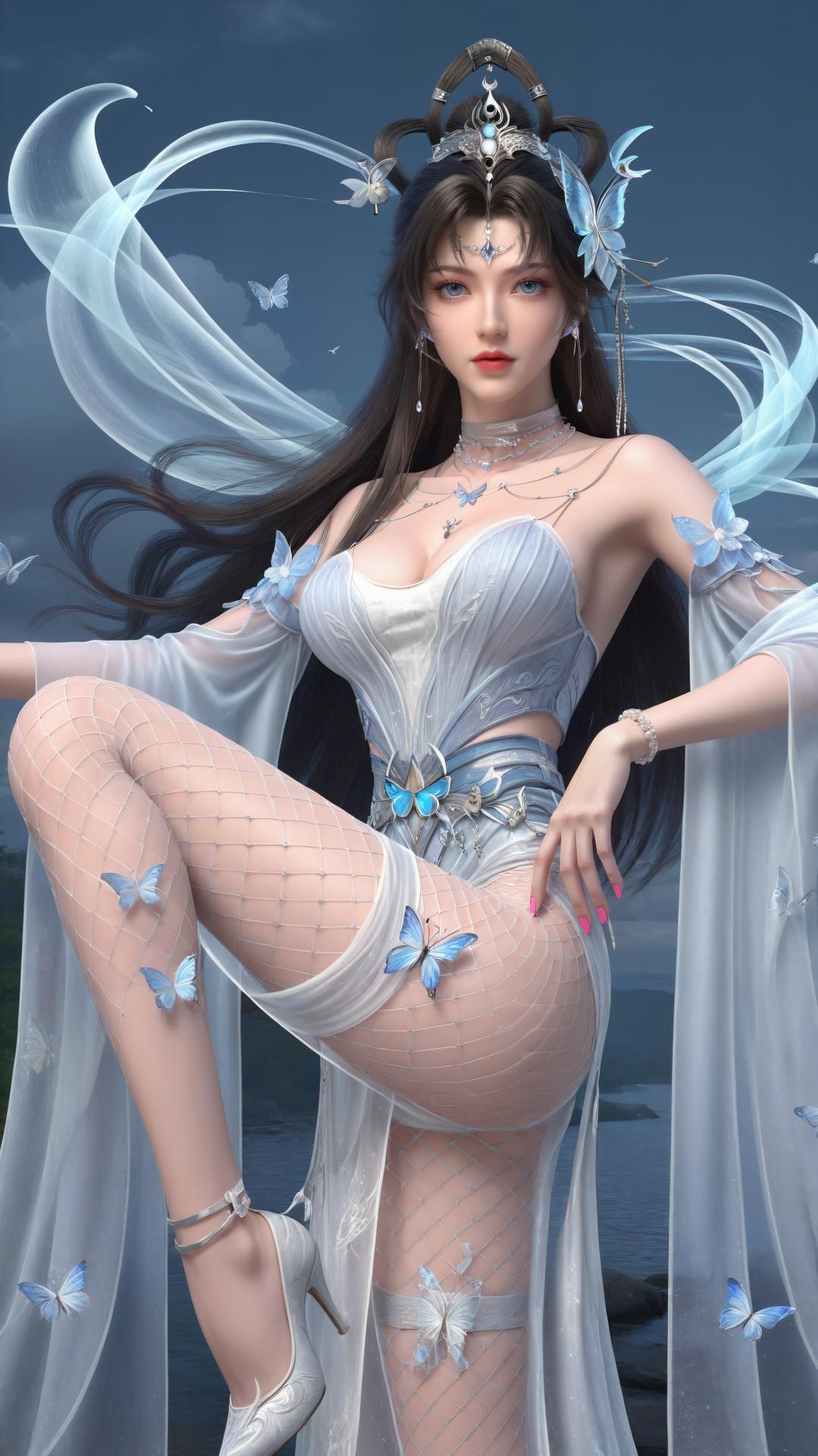 AI Generated Anime Girl - パーフェクトワールド邀月公主 白青仙女ドレス湖畔白スト画像集 上篇 250P