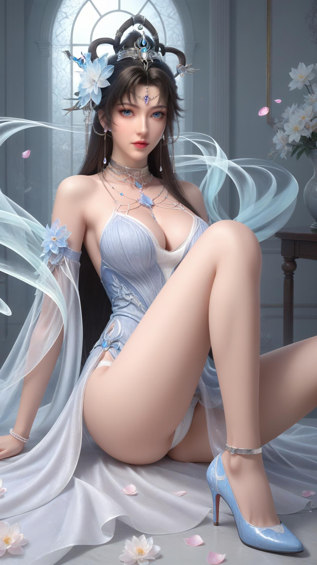 AI Generated Anime Girl - パーフェクトワールド邀月公主 白青仙女ドレス湖畔白スト画像集 上篇 250P