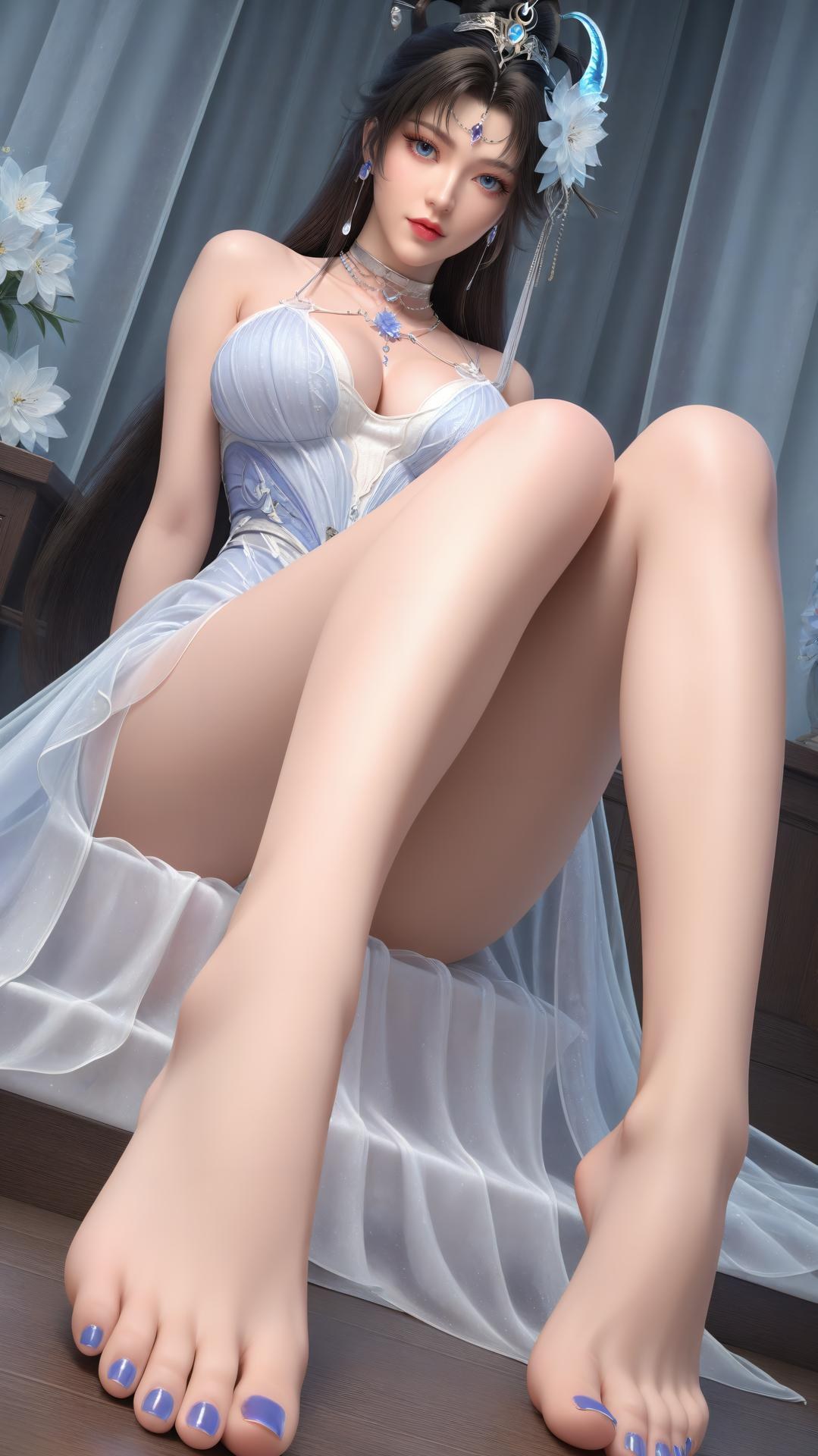 AI Generated Anime Girl - パーフェクトワールド邀月公主 白青仙女ドレス湖畔白スト画像集 上篇 250P