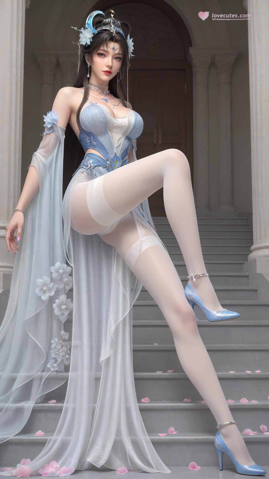 AI Generated Anime Girl - Công chúa Yaoyue Perfect World tất đen trong phòng riêng phần sau 250P