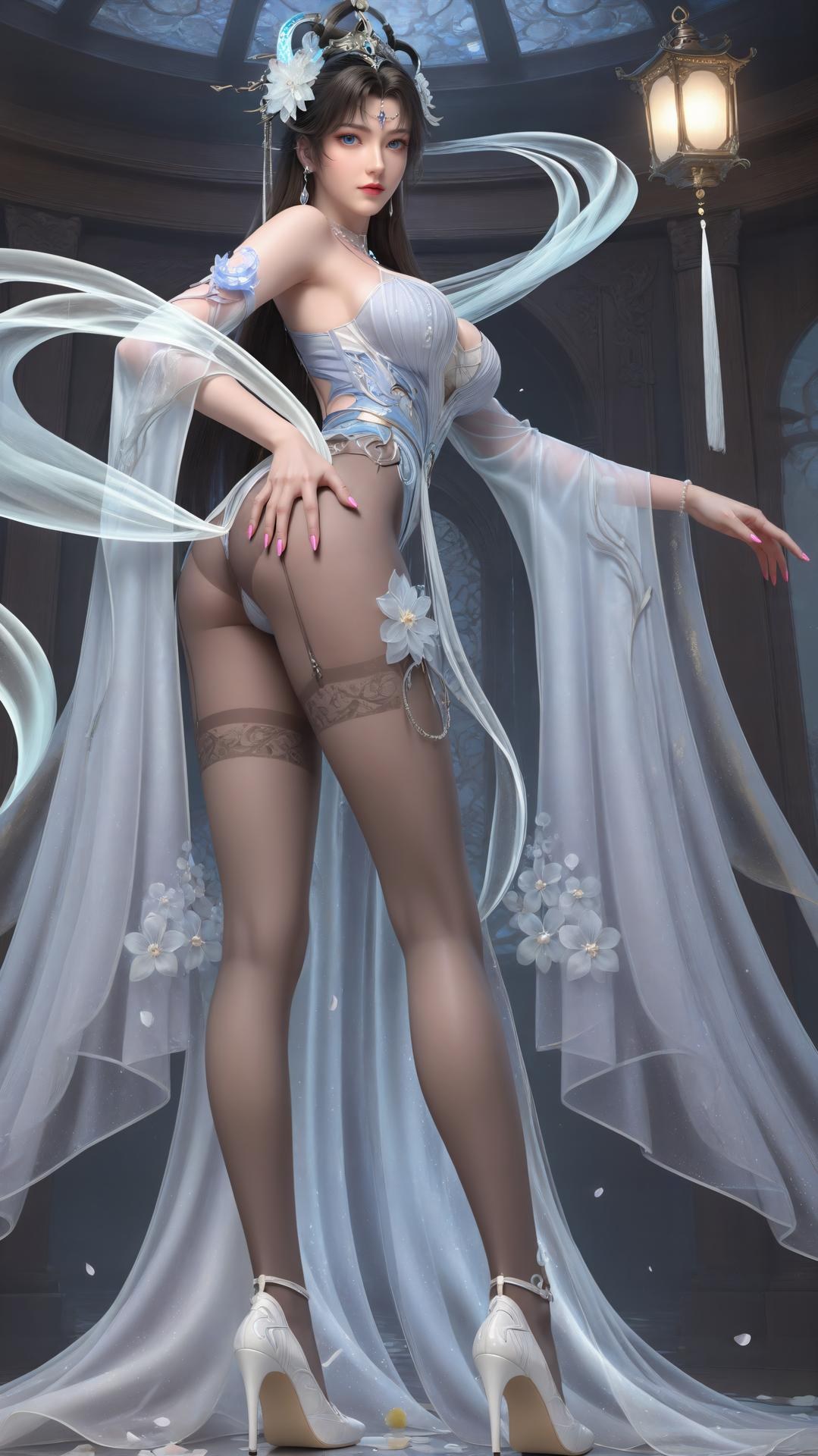 AI Generated Anime Girl - 完美世界 邀月公主：黑絲高跟室內私房下篇 250P