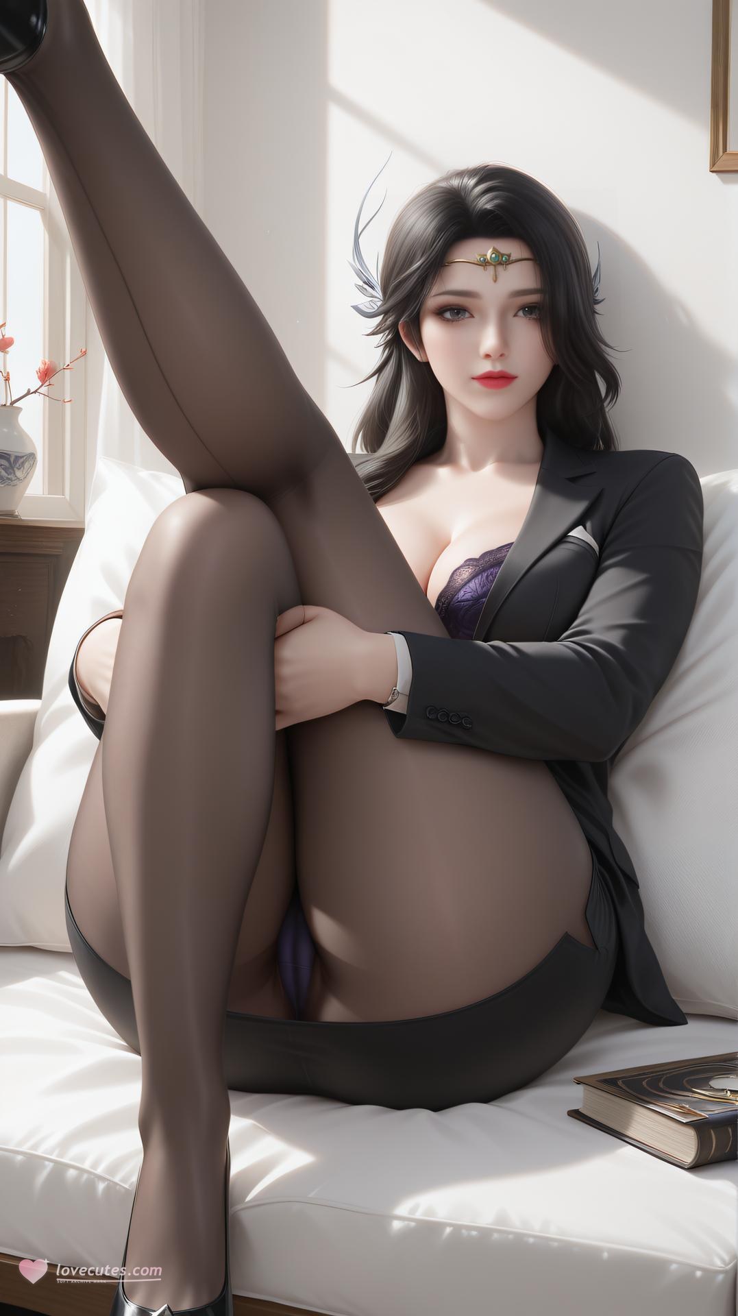 AI Generated Anime Girl - Huyền Y vest tất đen nội y phòng ngủ 62P
