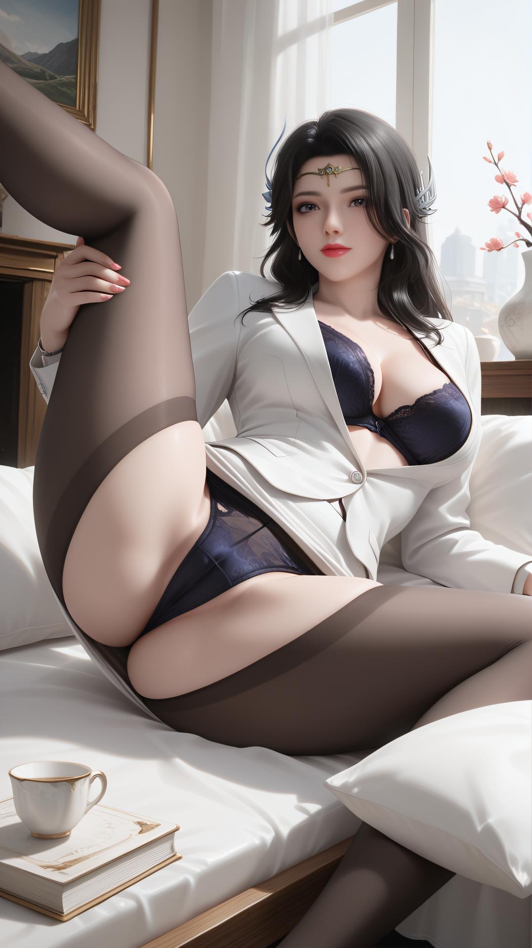 AI Generated Anime Girl - Huyền Y vest tất đen nội y phòng ngủ 62P