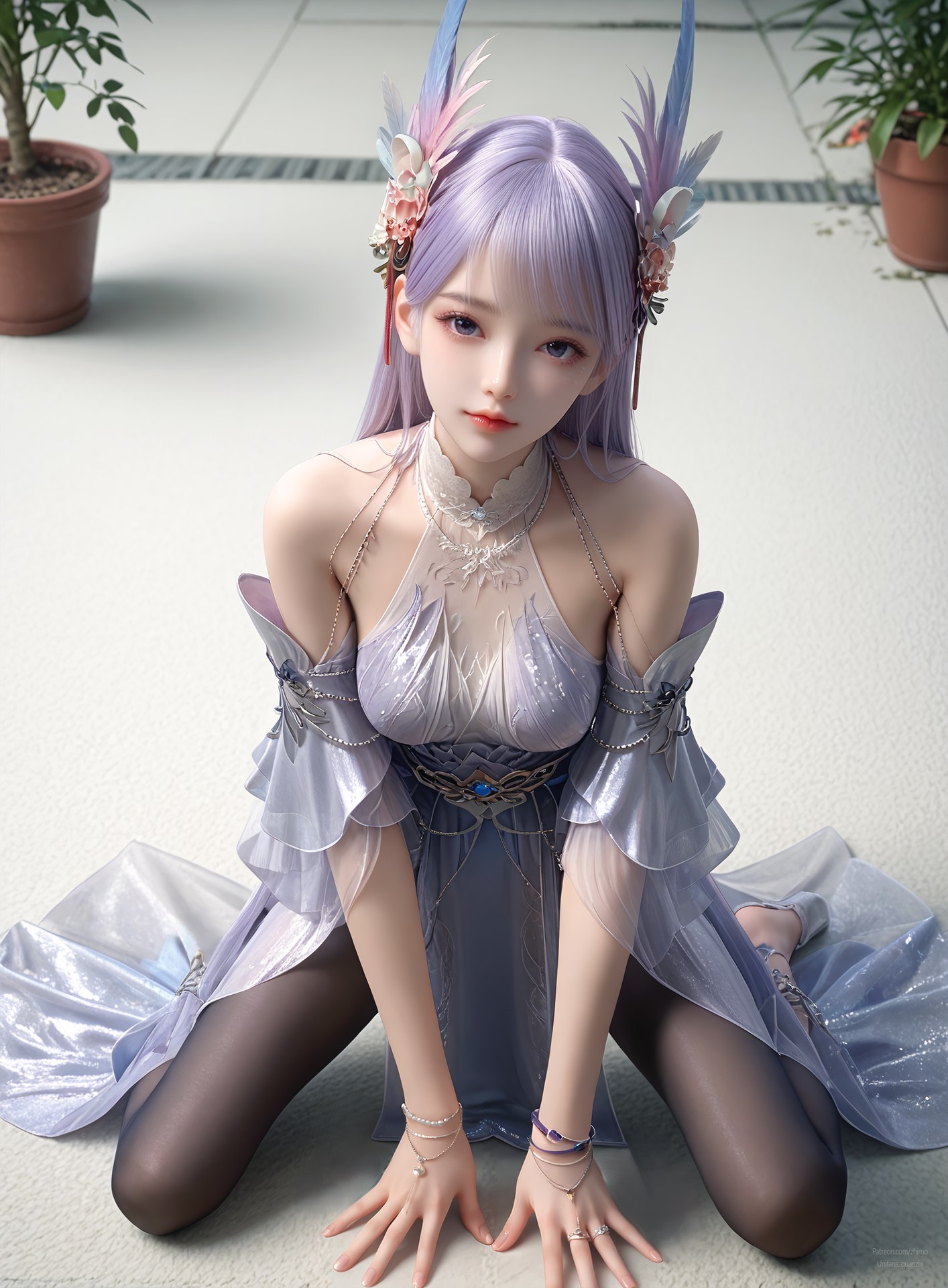 AI Nudes - Lâm Tử Nguyệt váy tiên tím trong phòng 105P