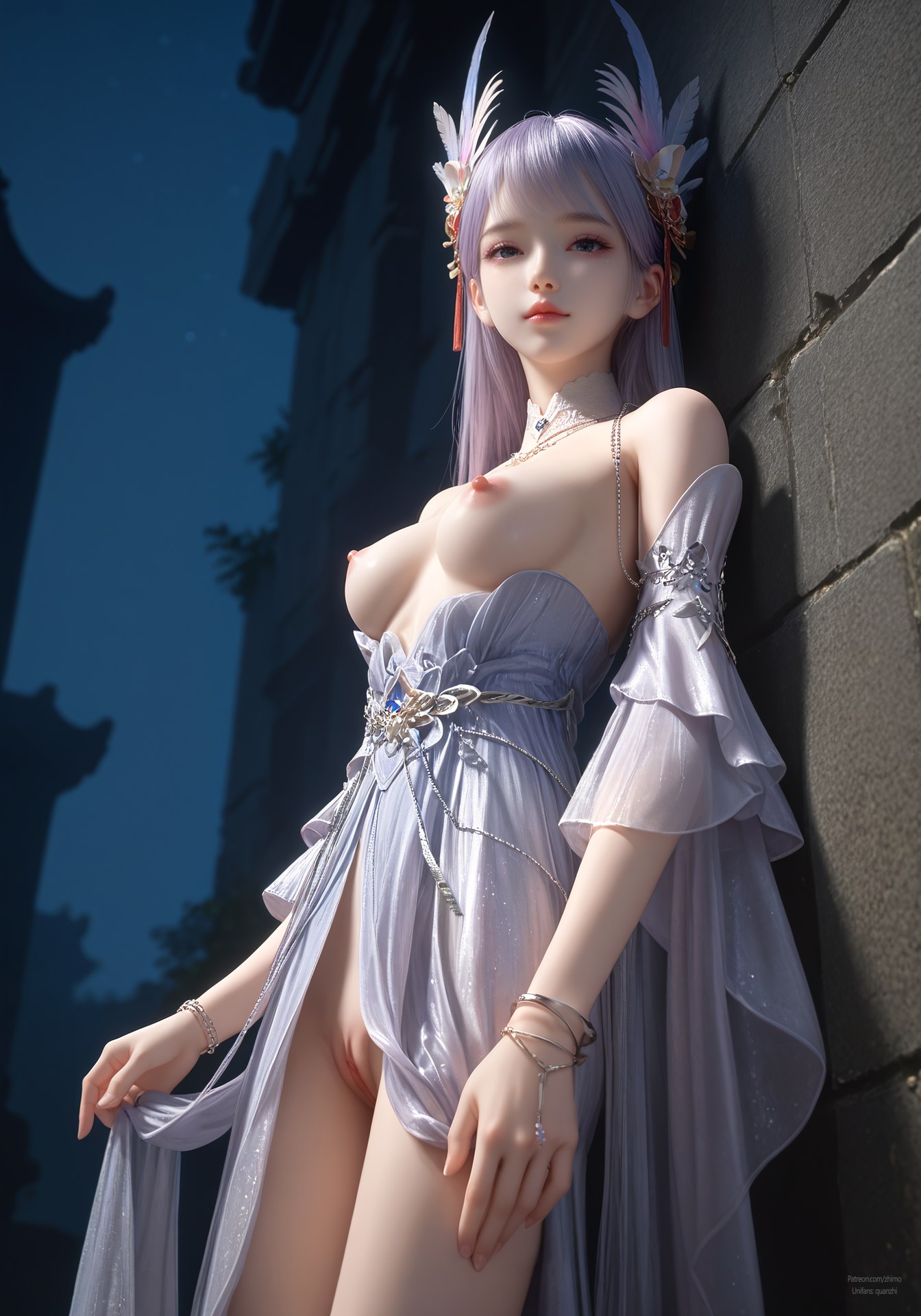 AI Nudes - 克金玩家 林紫玥：紫发仙裙室内露穴图集 105P