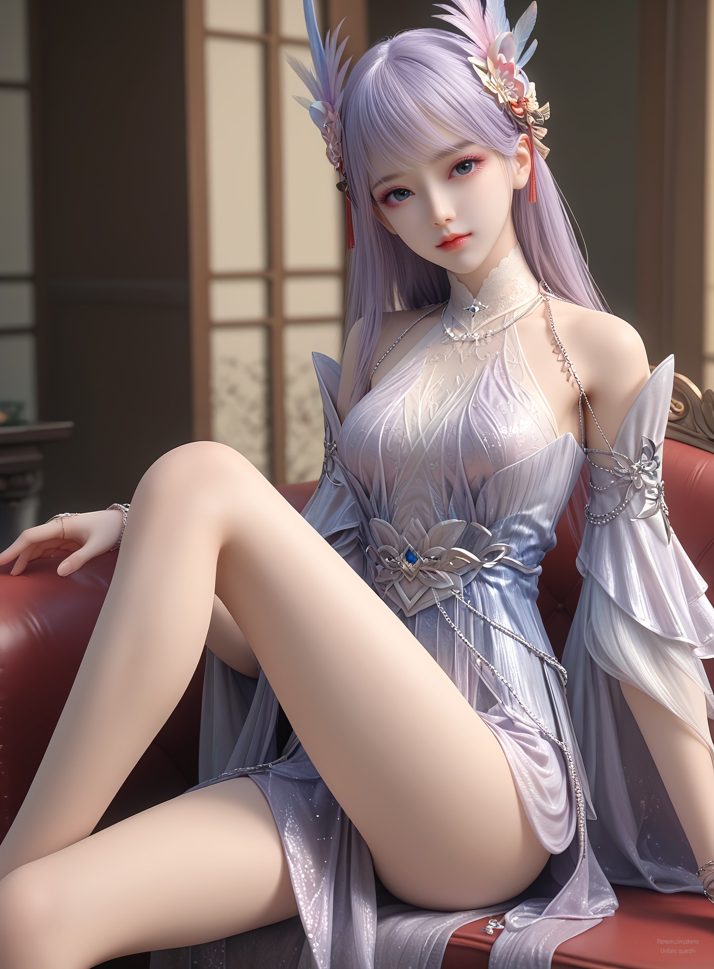 AI Nudes - 克金玩家 林紫玥：紫发仙裙室内露穴图集 105P