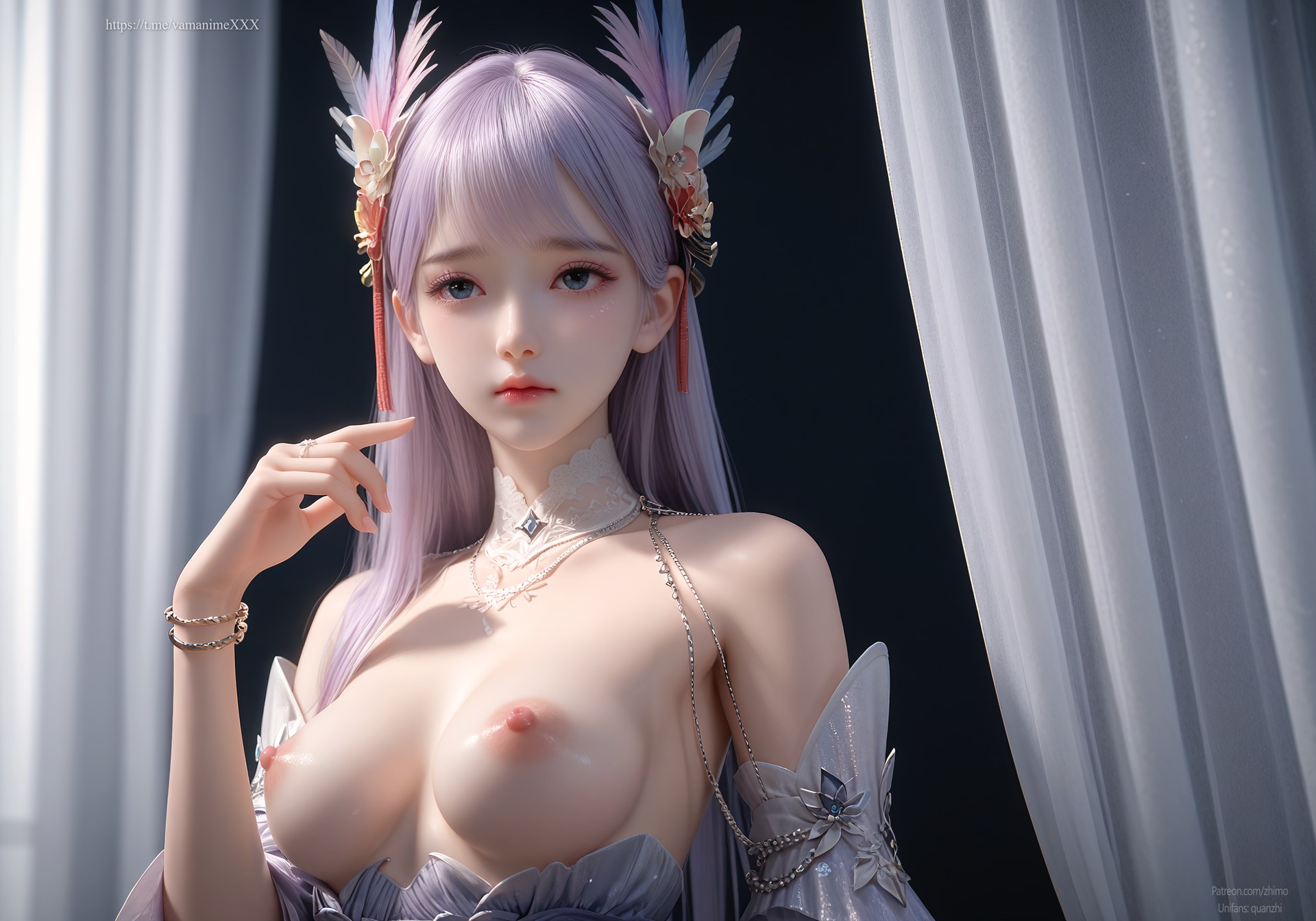 AI Nudes - 克金玩家 林紫玥：紫髮仙裙室內露穴圖集 105P