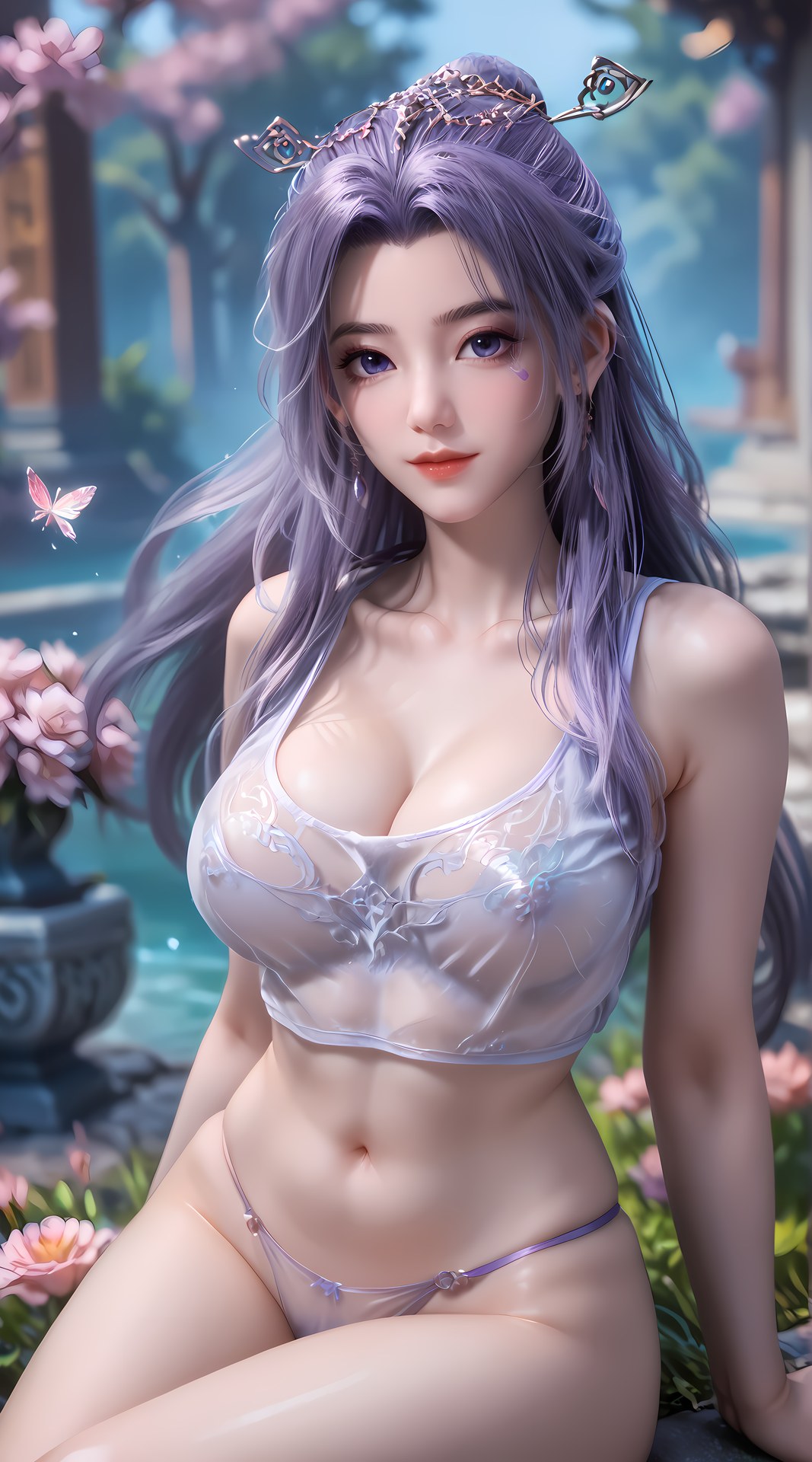 AI Nudes - 사형아사형 운소 보라 머리 정원 수변 AI 누드 갤러리 91P
