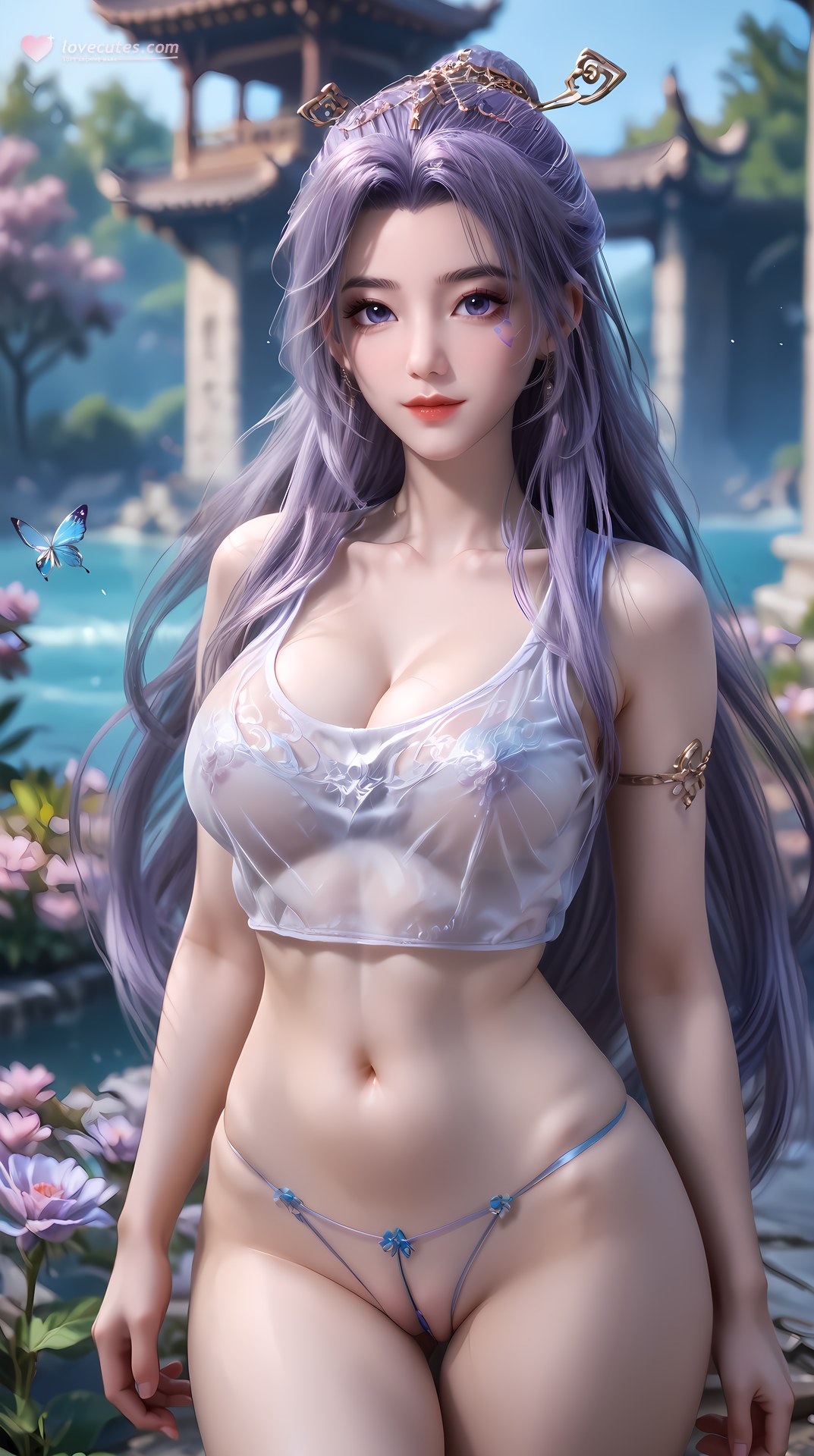 AI Nudes - 사형아사형 운소 보라 머리 정원 수변 AI 누드 갤러리 91P
