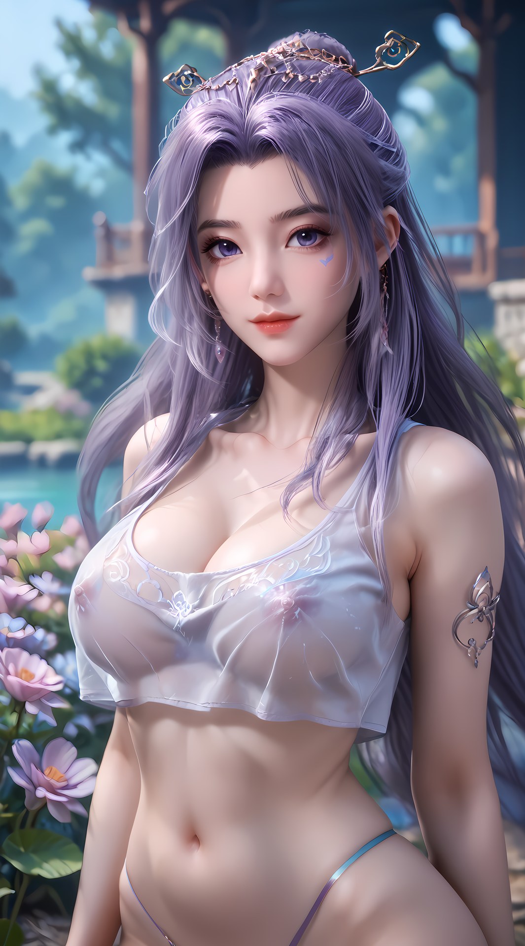 AI Nudes - 사형아사형 운소 보라 머리 정원 수변 AI 누드 갤러리 91P