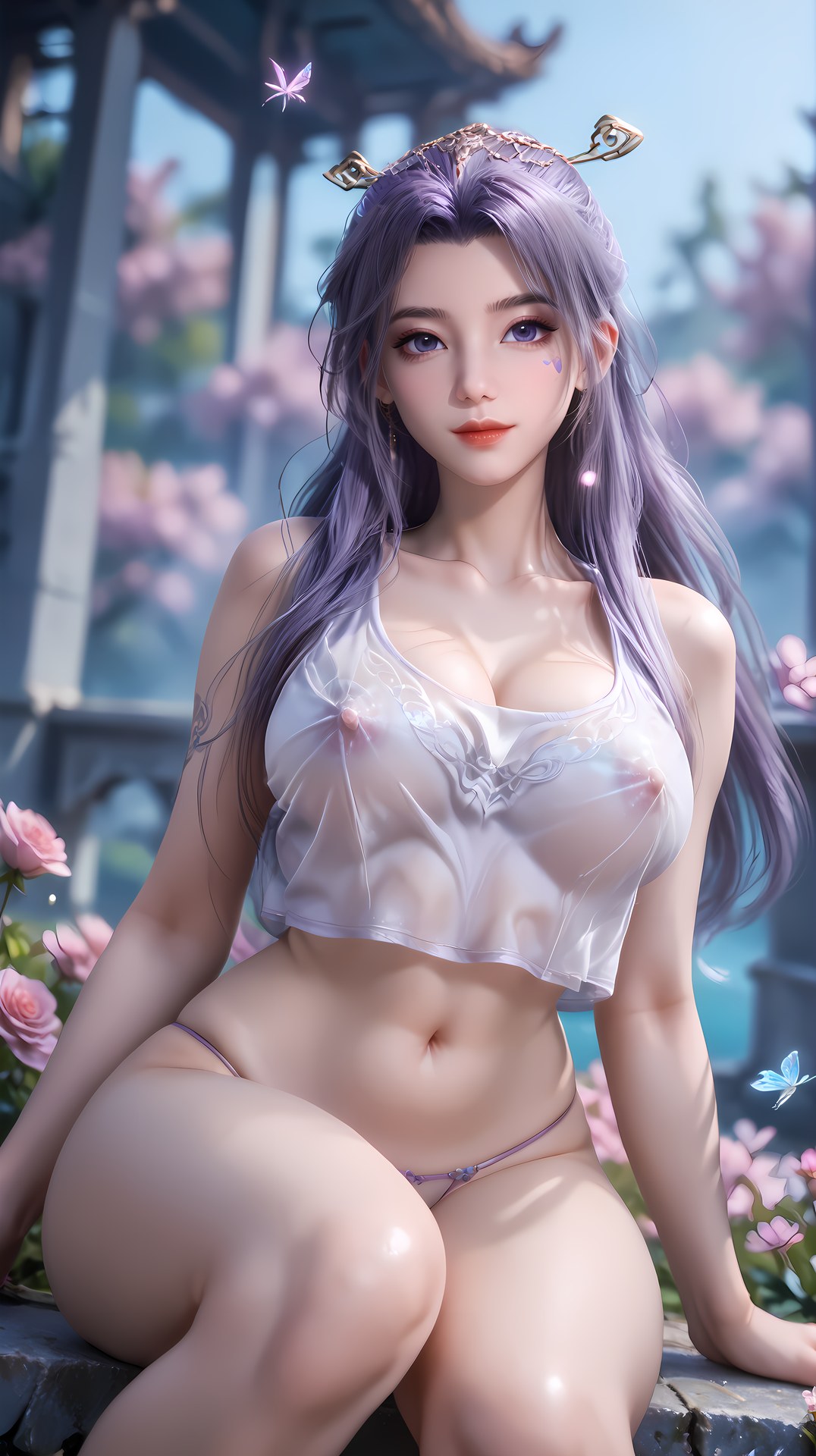AI Nudes - 사형아사형 운소 보라 머리 정원 수변 AI 누드 갤러리 91P
