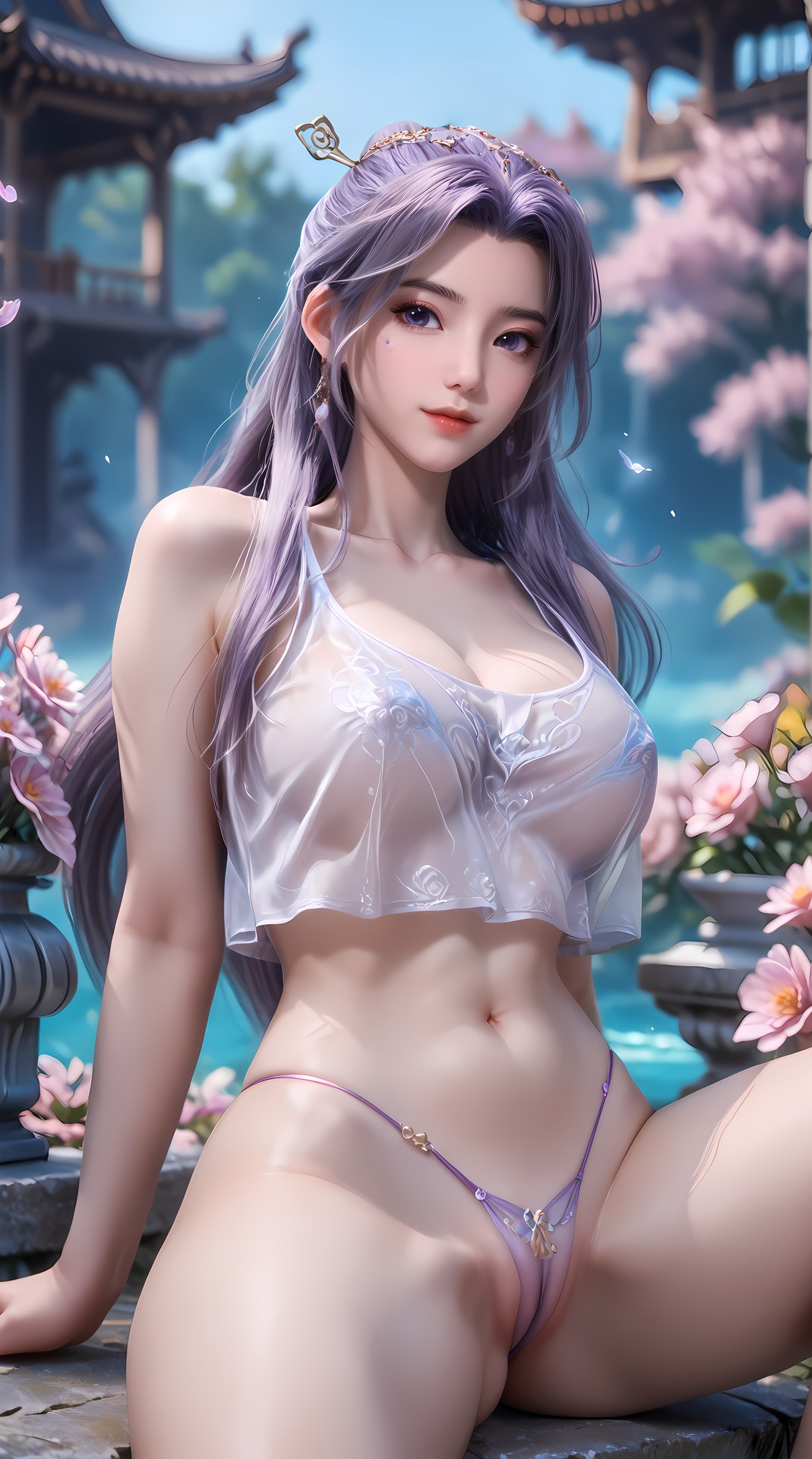AI Nudes - 사형아사형 운소 보라 머리 정원 수변 AI 누드 갤러리 91P