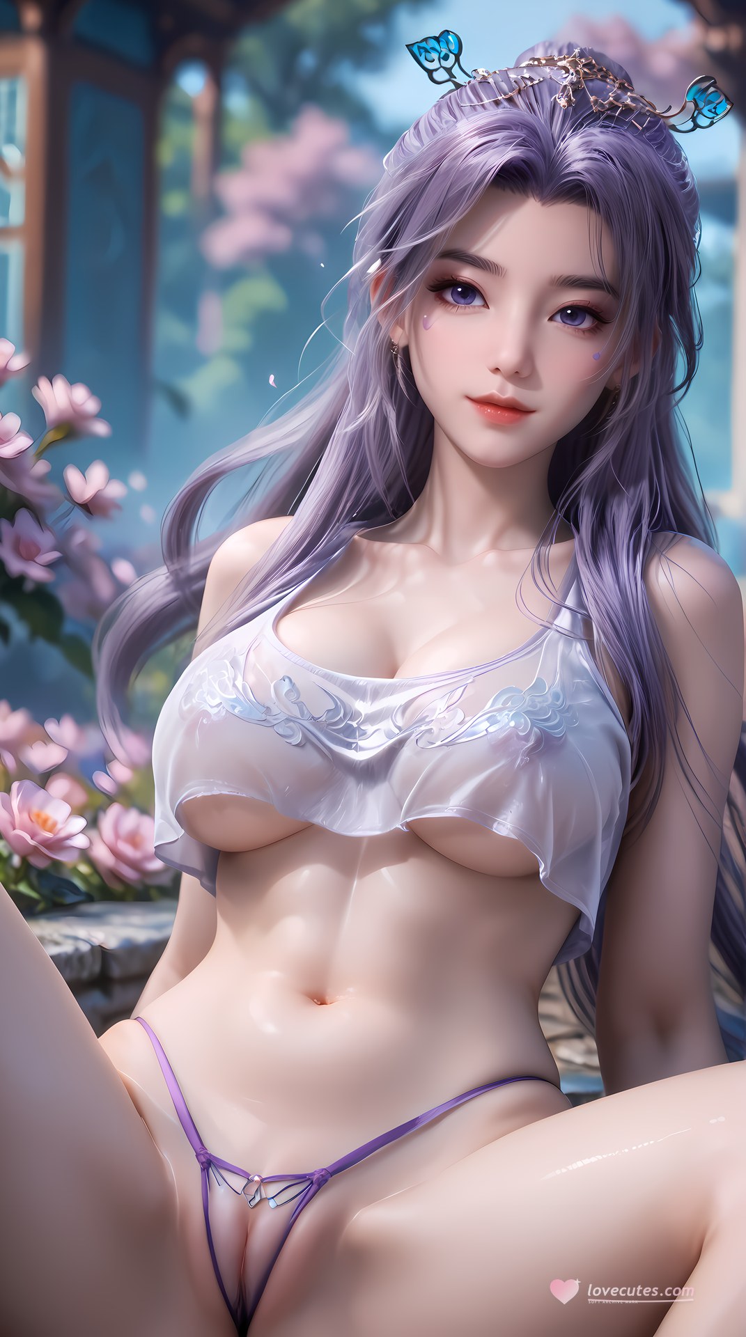 AI Nudes - 사형아사형 운소 보라 머리 정원 수변 AI 누드 갤러리 91P