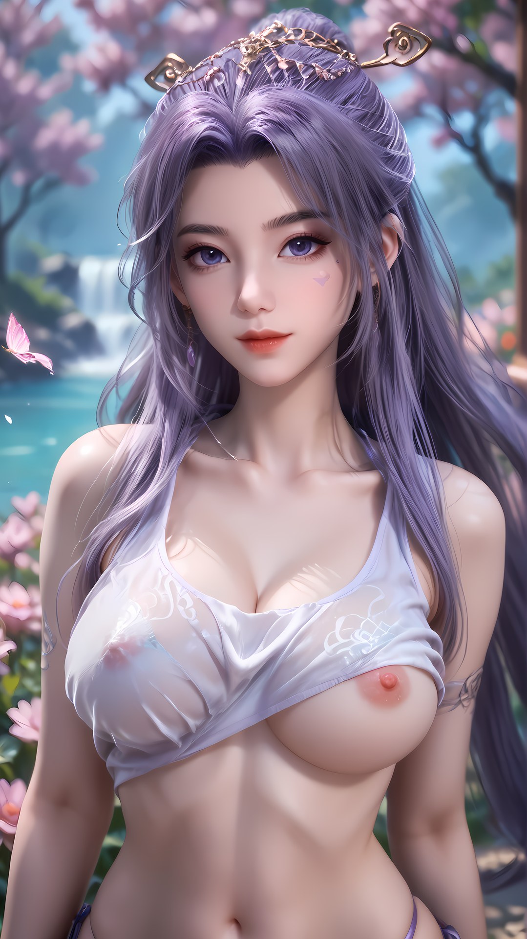 AI Nudes - 사형아사형 운소 보라 머리 정원 수변 AI 누드 갤러리 91P